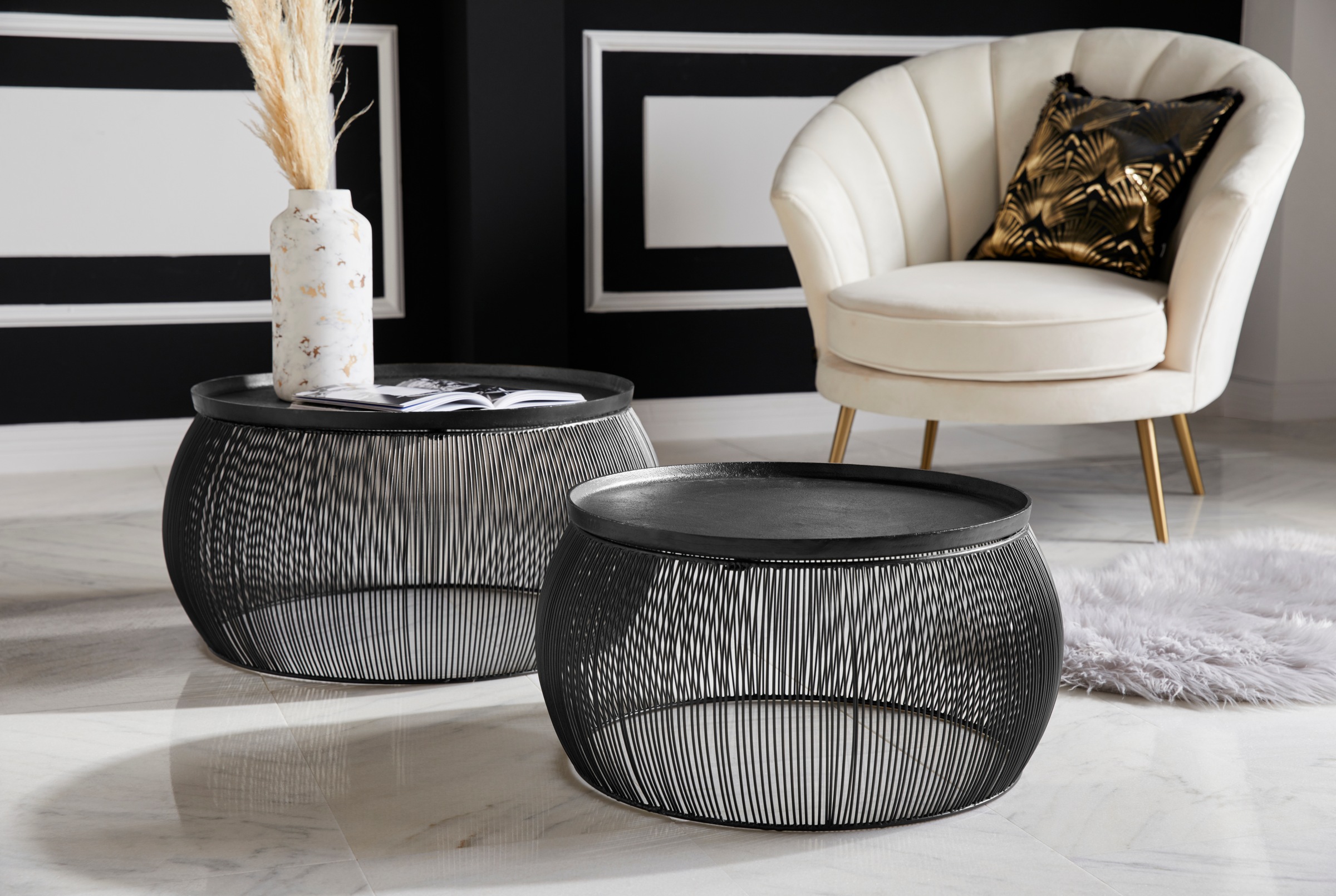 Leonique Couchtisch »Emmelina«, (2 St.), 2er Set, mit fligranem Gestell aus Eisen