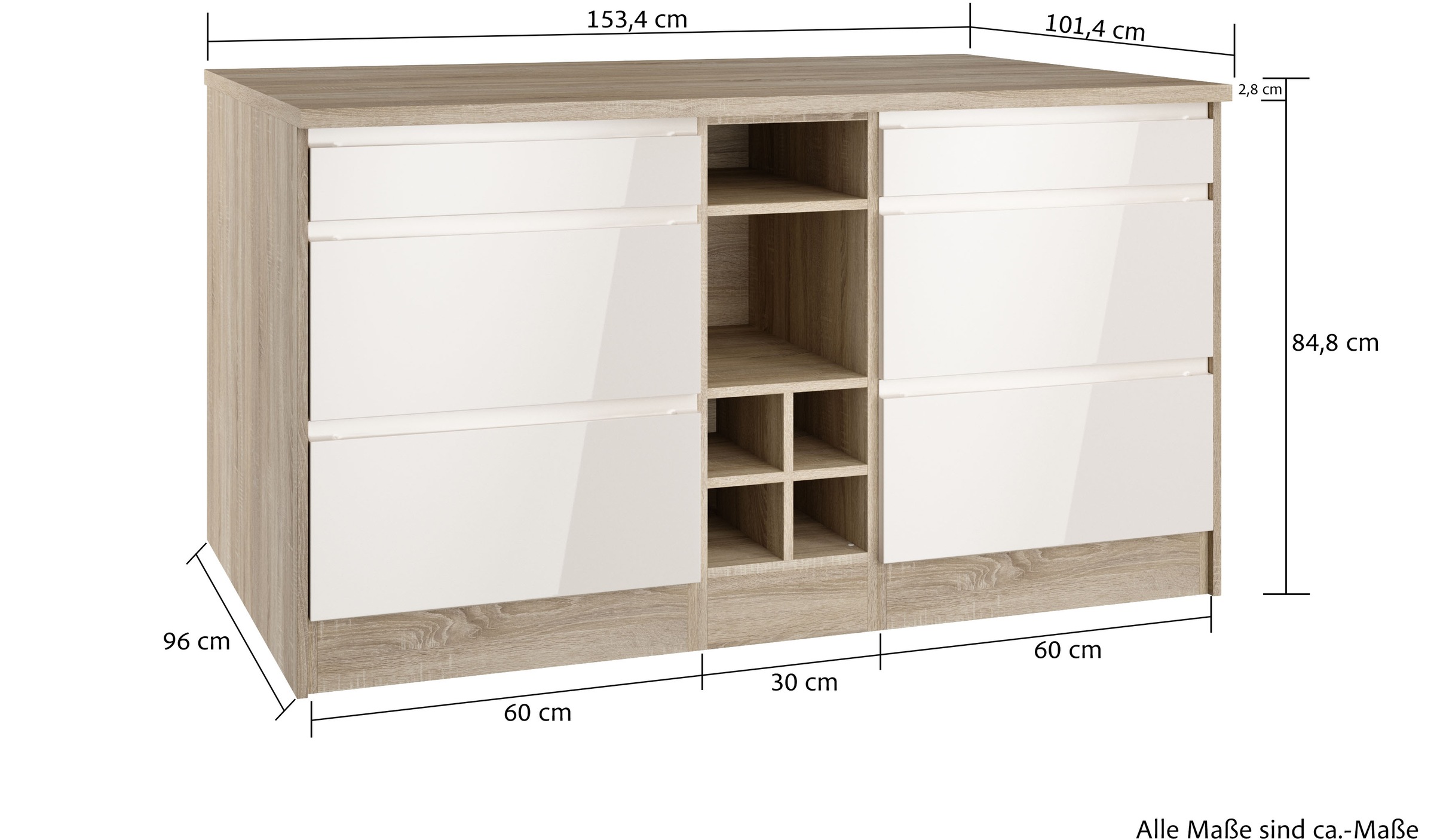 HELD MÖBEL Kücheninsel »Virginia«, Breite 153 cm, MDF-Fronten, Flaschenregal