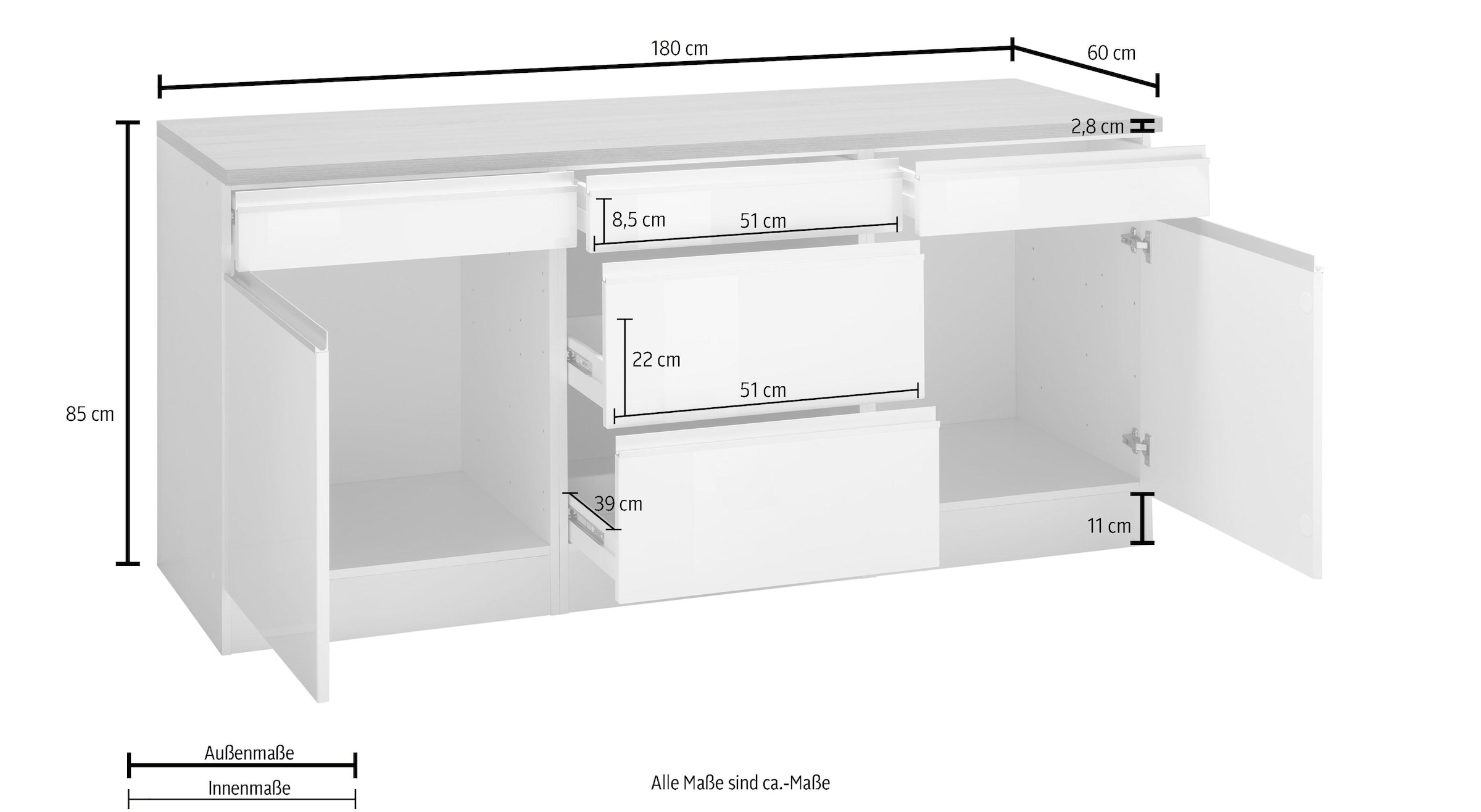 KOCHSTATION Unterschrank »KS-Ohio«, Breite 180 cm