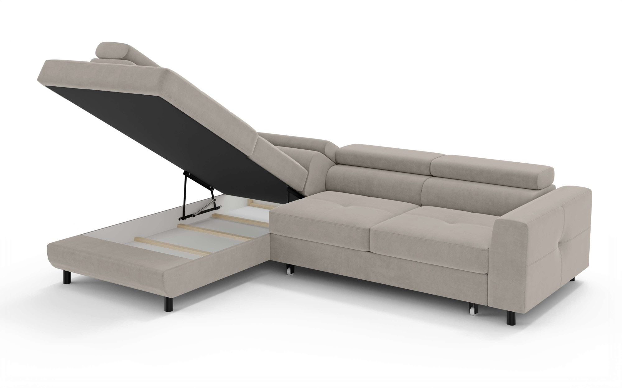 OTTO home Ecksofa »AADEN Schlafsofa mit verstellbaren Kopfstützen, B/T/H: 254/199/90 cm«, mit Bettfunktion und Bettkasten, Ottomane rechts/links bestellbar