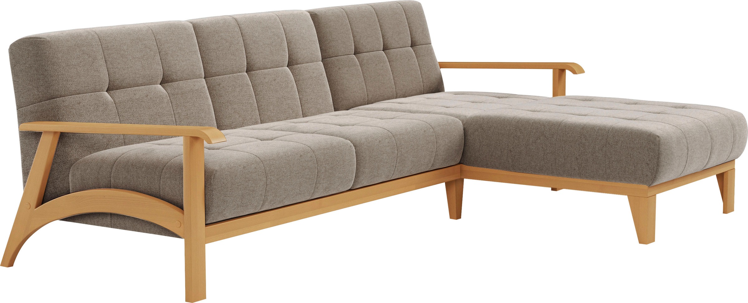 sit&more Ecksofa »Billund L-Form«, Armlehnen aus eichefarbigem Buchenholz, verschiedene Bezüge und Farben