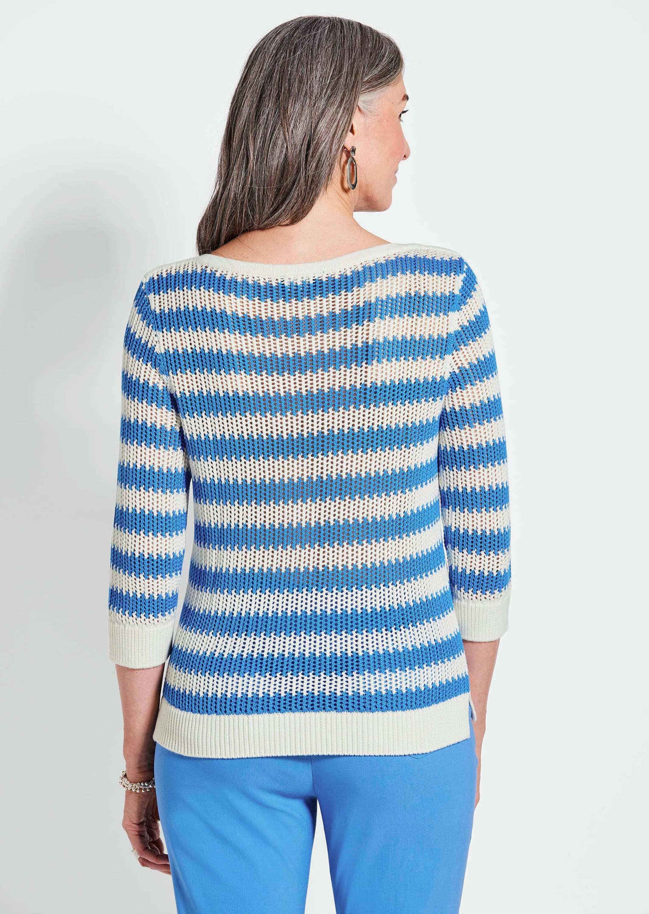 GOLDNER Strickpullover »Kurzgröße Halbarm Streifenstrick-Pullover«