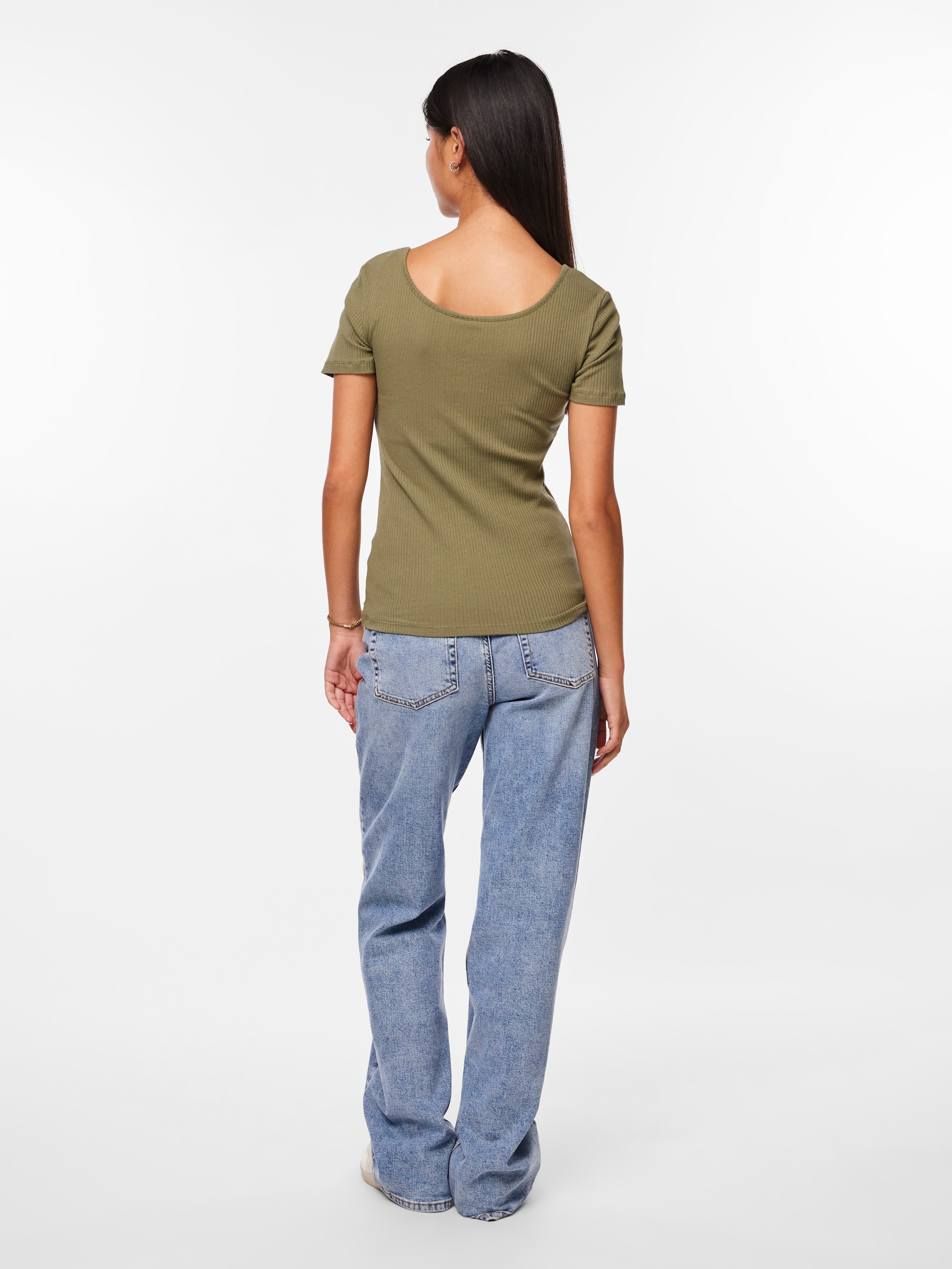 pieces Kurzarmshirt »PCKITTE SS TOP NOOS BC« Baumwollmischung, slim fit