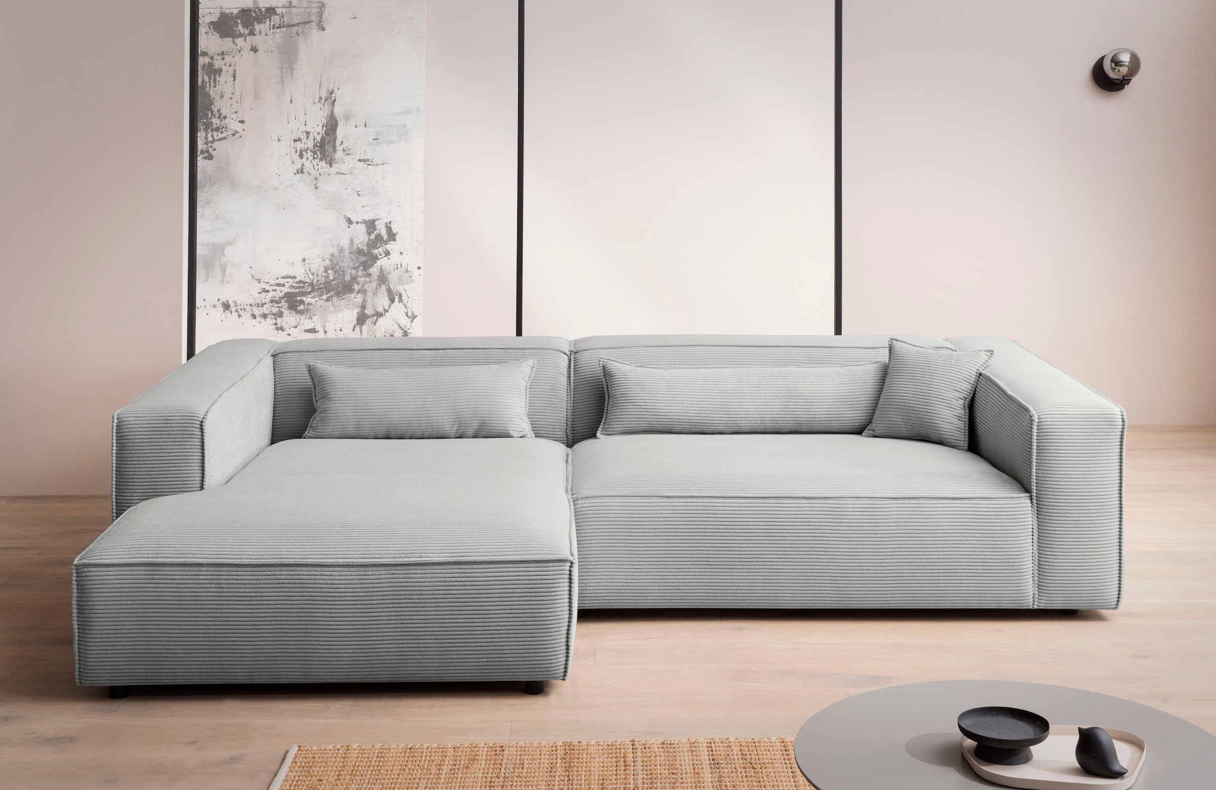 Ecksofa »PIARA XXL, Big-Sofa in Cord oder Leinenoptik, L-Form, mit Kedernaht«,...