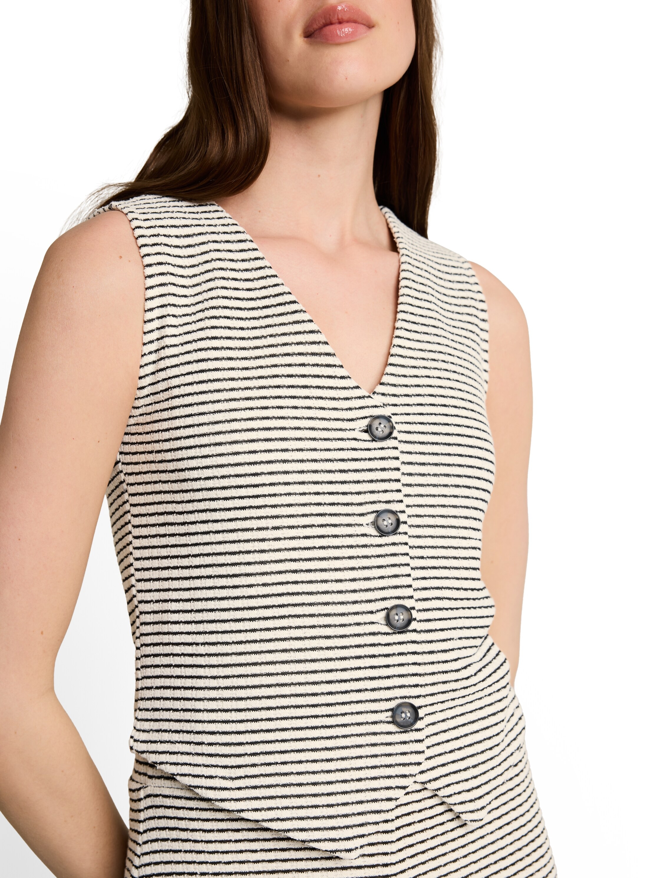 TOM TAILOR Denim Kurzweste mit Streifen-Muster und V-Ausschnitt