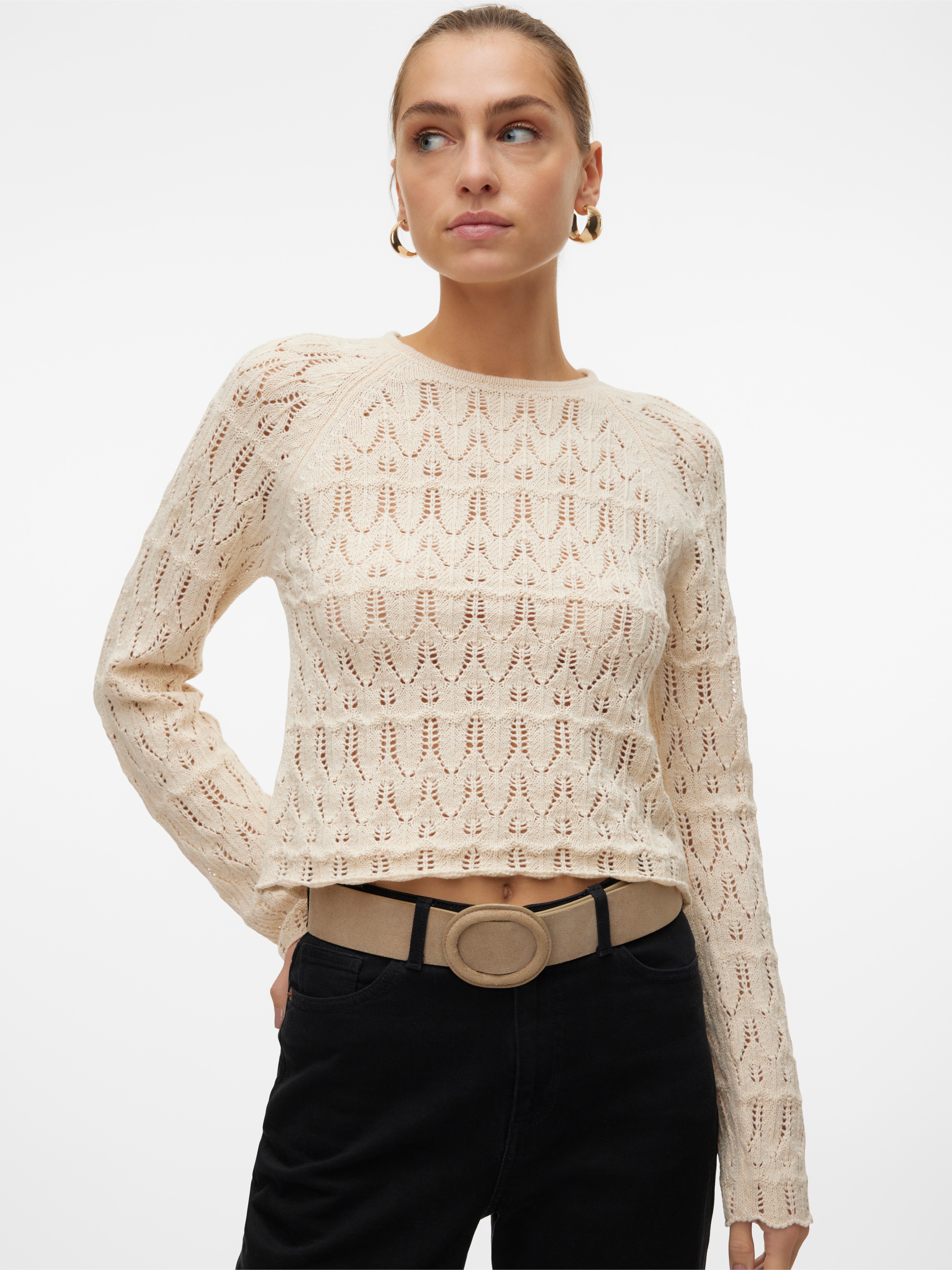 Vero Moda Strickpullover »VMNEWFABIENNE LS O-NECK PULLOVER NOOS«, im hochwertigen Ajourstrickmuster
