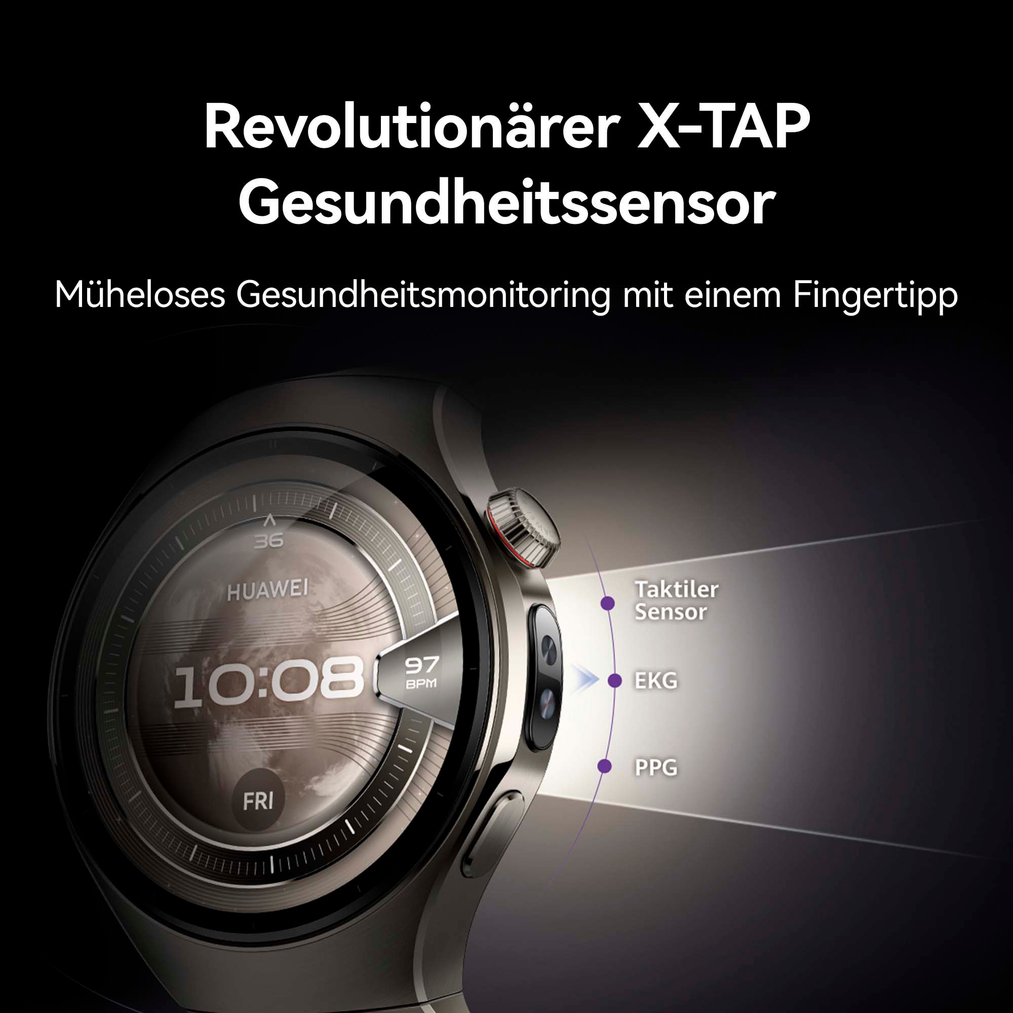 Huawei Smartwatch »WATCH 5 42mm«, (3,5 cm / 1,38 Zoll), 32,00 GB, X-TAP, Health Glance, 316L Edelstahl, Kompatibel mit iOS & Android