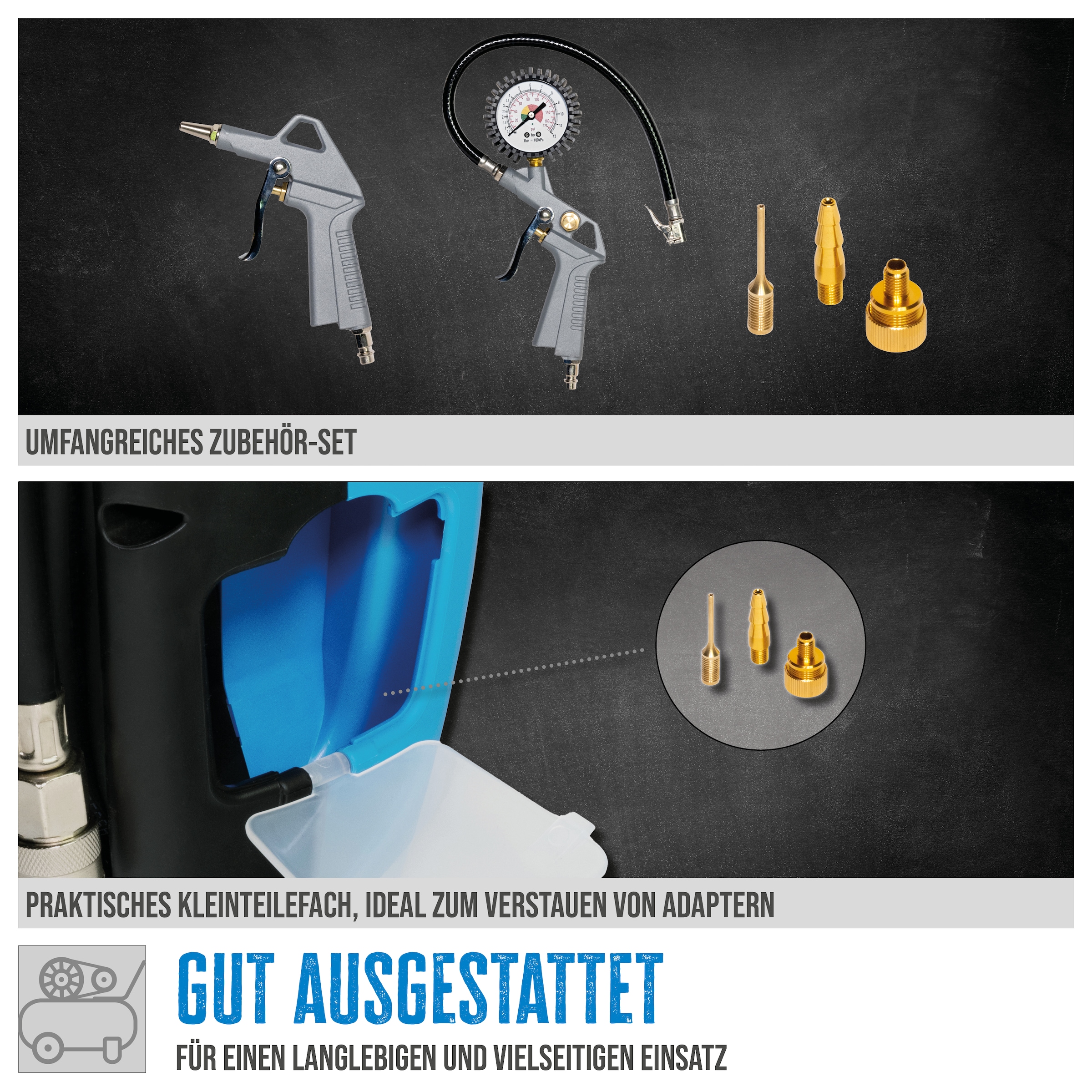 Güde Kompressor »Airpower 180/08«, (6 tlg.), leichter & handlicher Kompressor inkl. umfangreichem Zubehörpaket