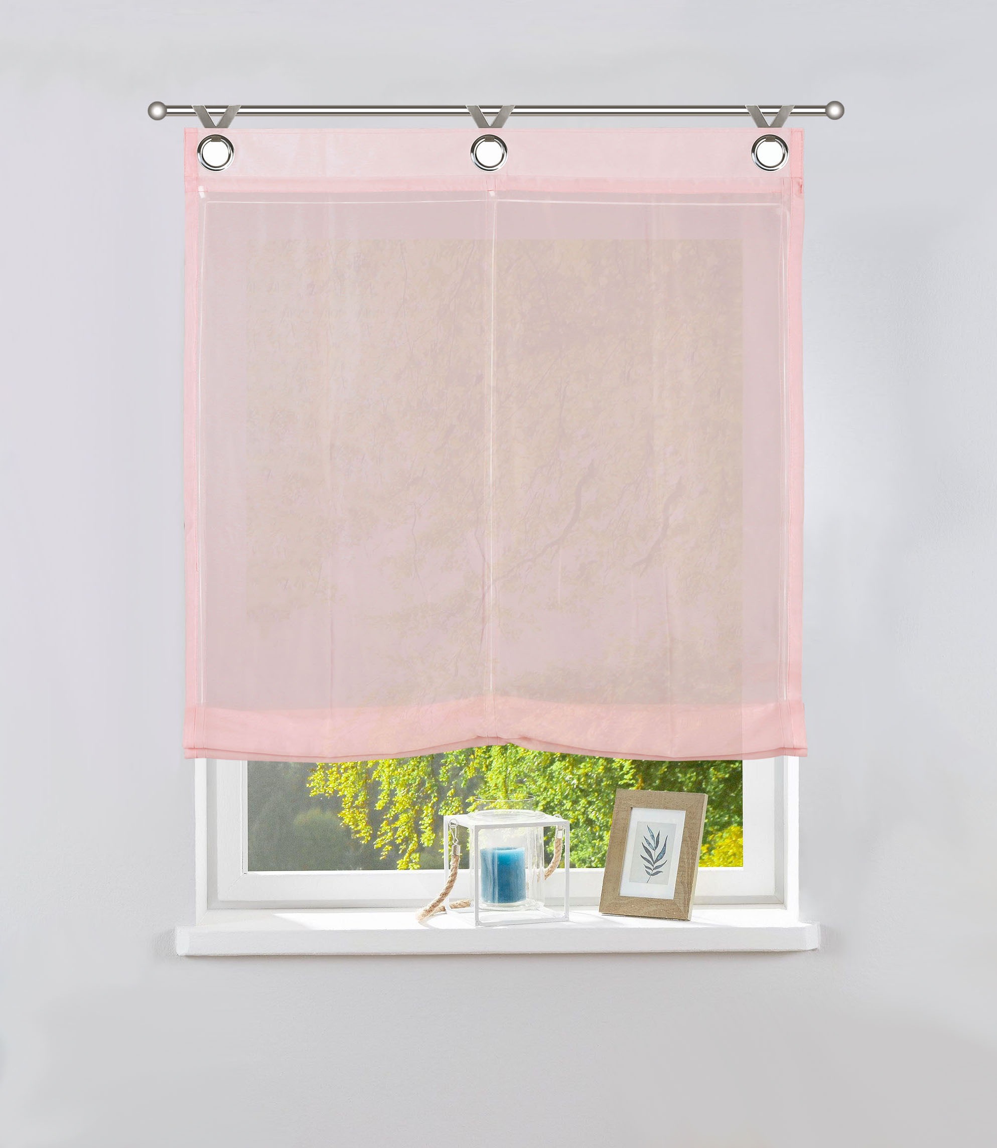 OTTO products Raffrollo »Eevi«, mit Ösen, ohne Bohren, transparent, nachhaltig, recyceltes Polyester, gewebt, Voile, monochrom, basic