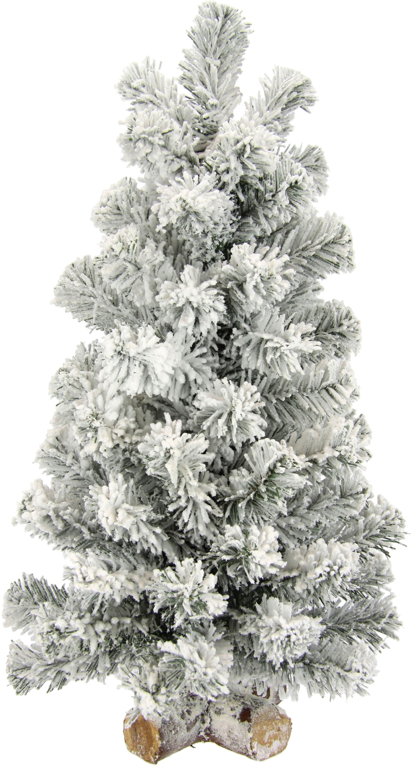 Dekobaum »Weihnachtsdeko, Weihnachtsbaum«, Tannenbaum auf Holzfuß mit Kunstschnee 60 cm