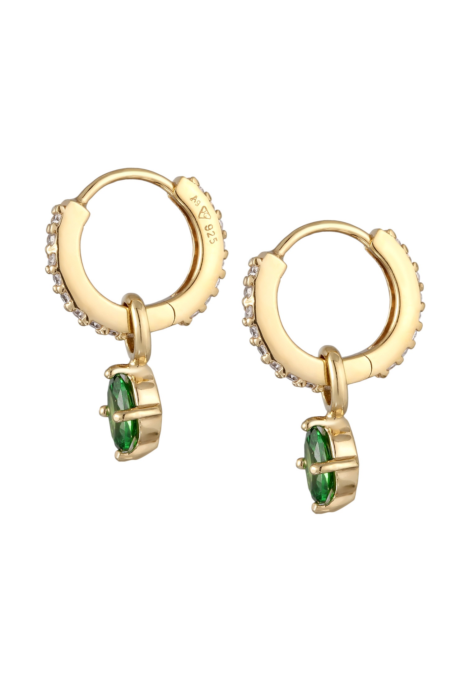 Elli Paar Creolen »Ohrringe Creolen Zirkonia Grün Oval 925 Sterling Silber vergoldet«