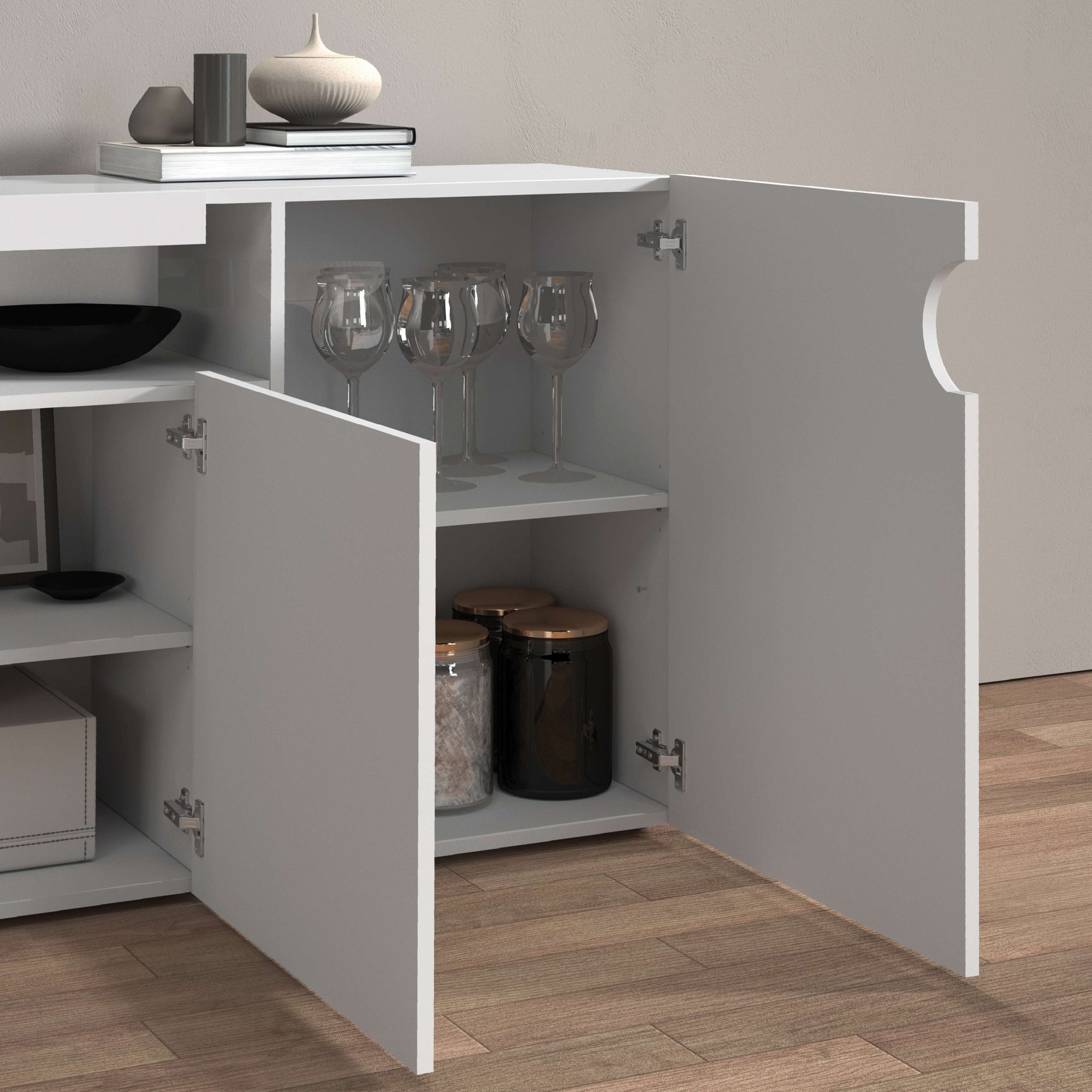 OTTO home Sideboard »Sideboard REAL, Kommode, Schrank, Kredenz« 1 Stk. tlg. Mit 4 Türen, davon 2 abgerundet, die ein ovales offenes Fach bilden