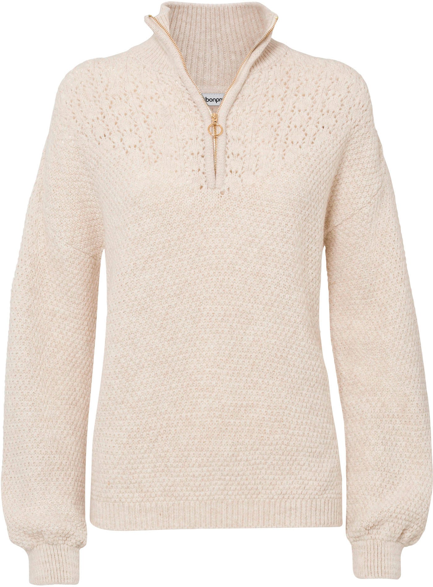 bonprix Troyer aus Ajourstrick, mit Stehkragen, figurumspielende Passform