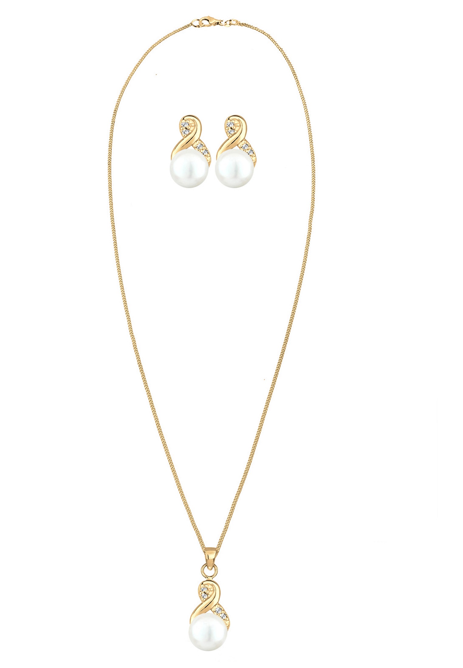 Elli Ohrring und Ketten Set »Schmuckset Infinity Perlen Kristalle 925 Silber«