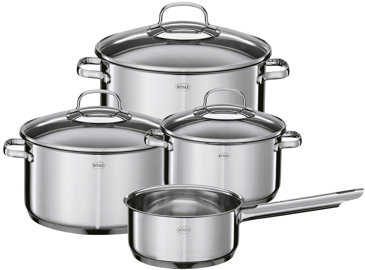 RÖSLE Topf-Set »Elegance«, Edelstahl 18/10, (Set, 7 tlg.), mit Glasdeckel und Innenskalierung, spülmaschinen- und induktionsgeeignet