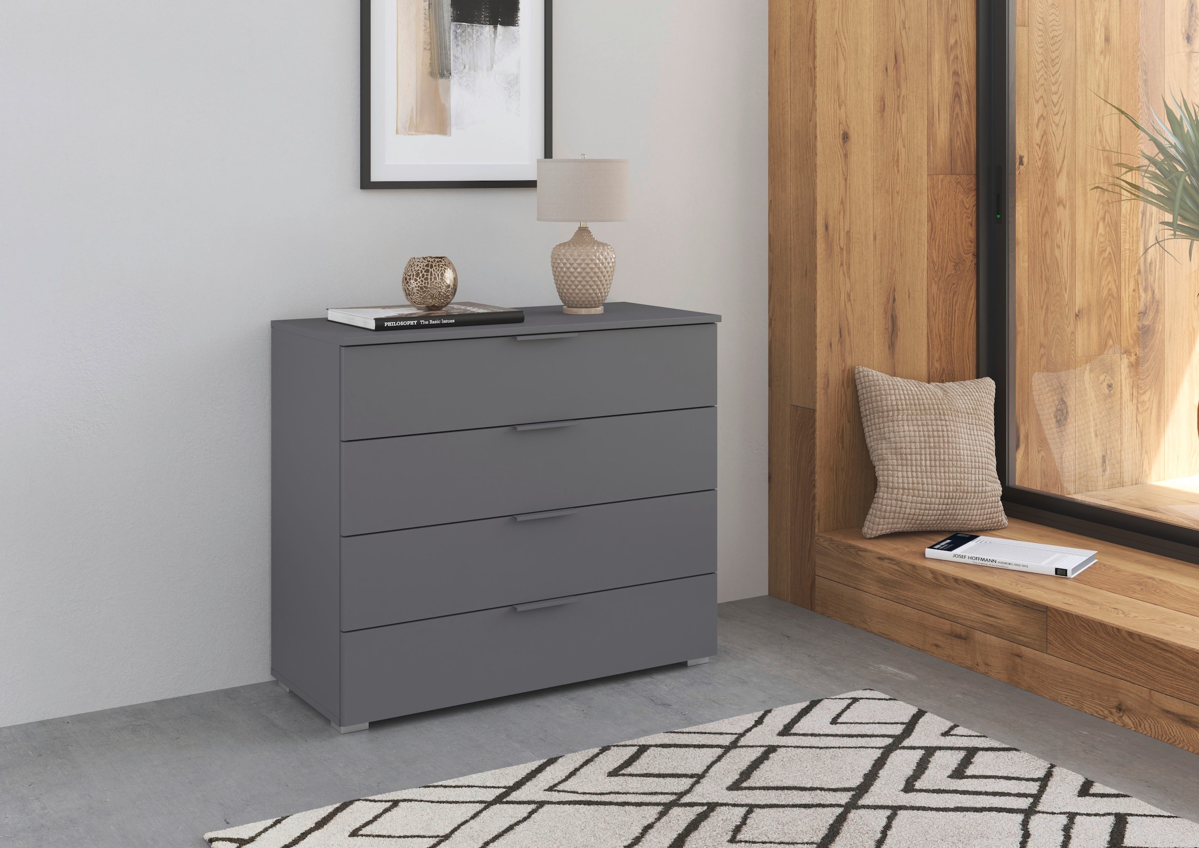 rauch Schubkastenkommode »Sideboard Schubladenkommode AGORDO mit Dekor- oder Hochglanzfront«, (in zwei Griff-Farben), Breite 93 cm mit 4 großen Schubladen für viel Stauraum MADE IN GERMANY