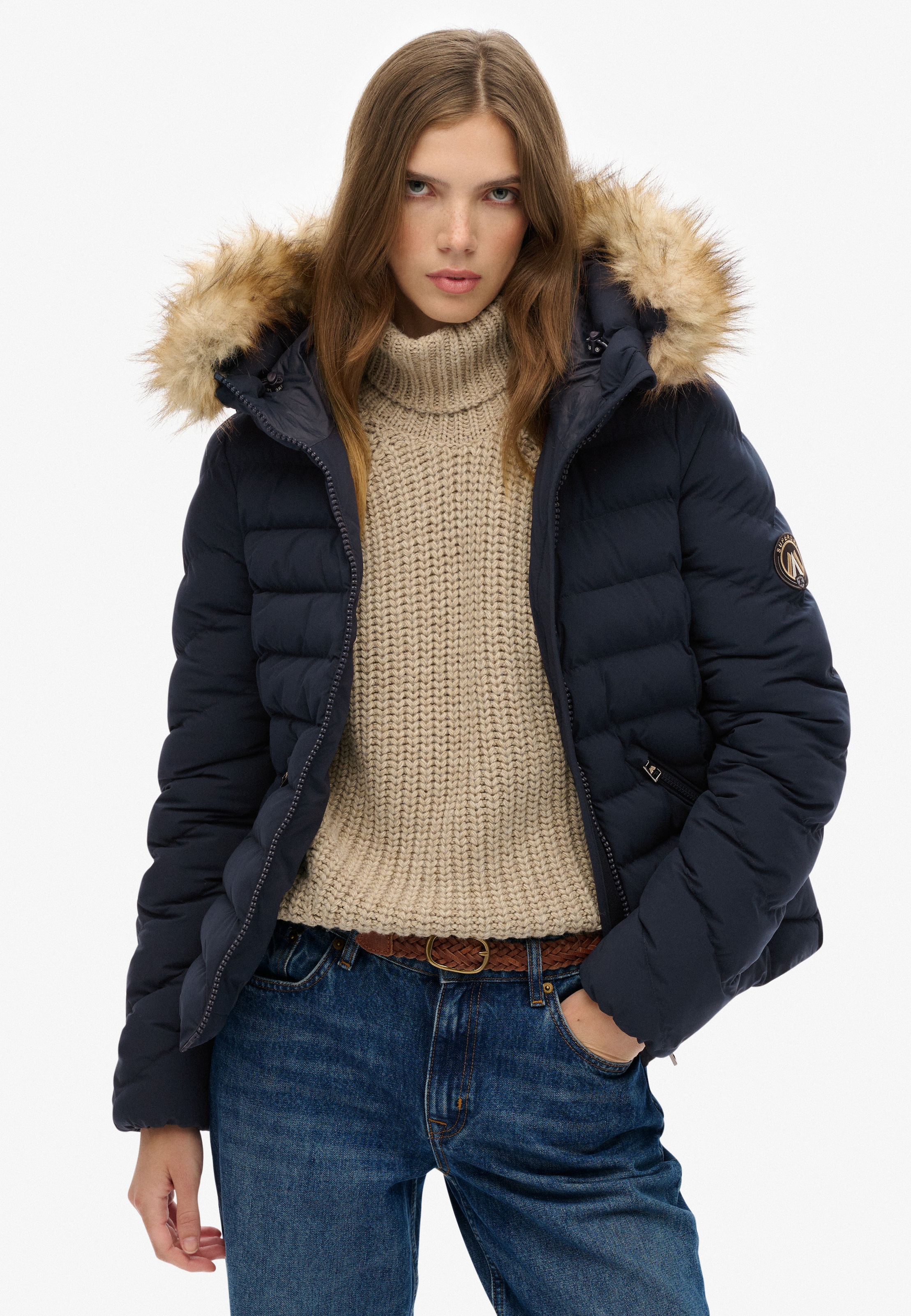 Superdry Steppjacke »FUJI FAUX FUR HOOD PADDED JKT« mit Kapuze