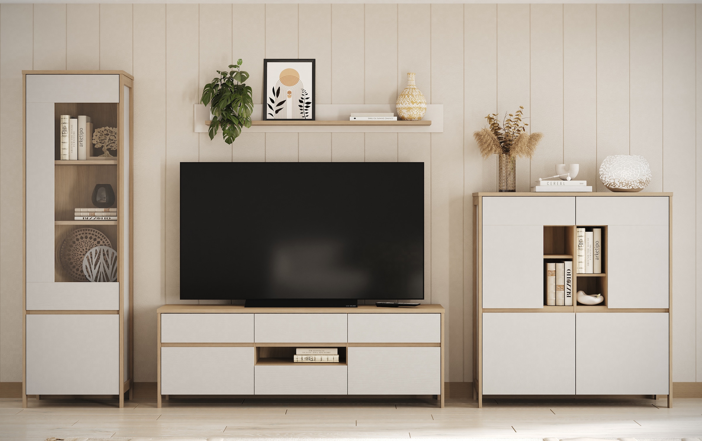 Home affaire Vitrine »Stranda, Hochschrank im Scandi-Style, moderne Glasvitrine«, Rahmenoptik, ausreichend Stauraum, vielseitig einsetzbar, 58 cm breit