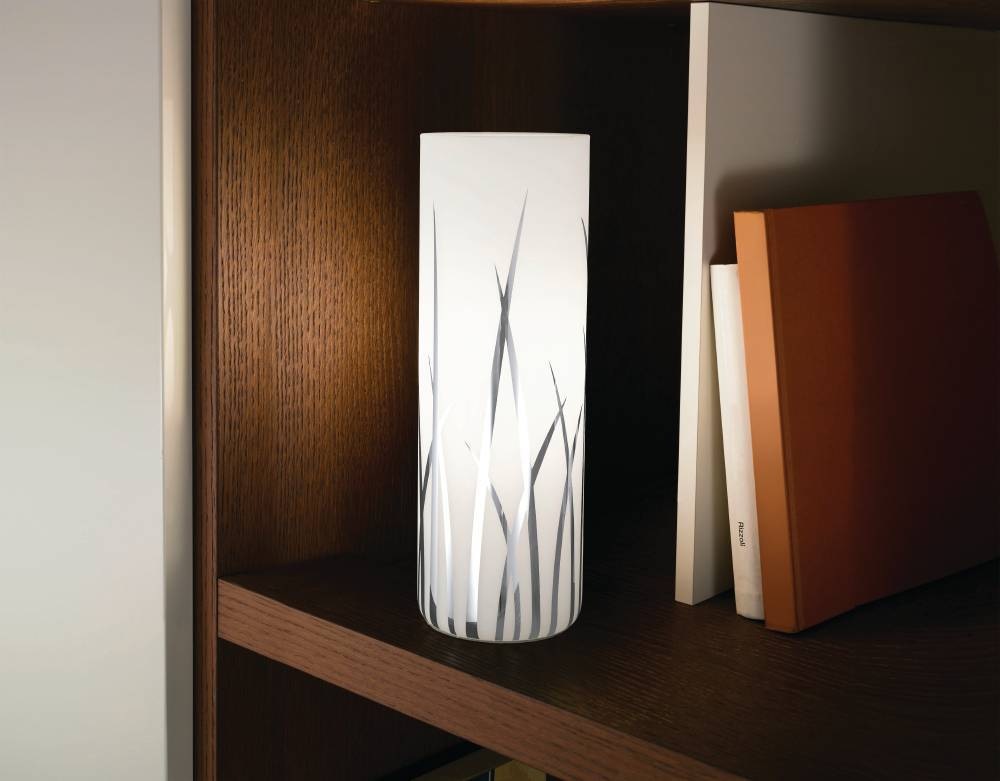 EGLO Tischleuchte »RIVATO Tischlampe, Nachttischlampe, Glas mit Dekor, weiß, chrom, E27«, 1 flammig, Leuchtmittel E27 | Leuchtmittel wechselbar-ohne Leuchtmittel, Gräser-Dekor, elegant, modern, Wohnzimmer, Schlafzimmer, 26x9cm