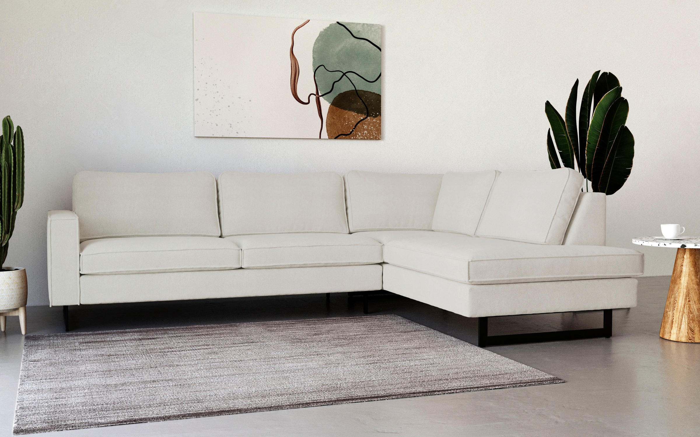 Home affaire Ecksofa »Pinto, 290 cm, Cord, Chenille, Lederoptik, Ottomane links / rechts« mit Keder, schwarze Metallfüße, Wellenunterfederung