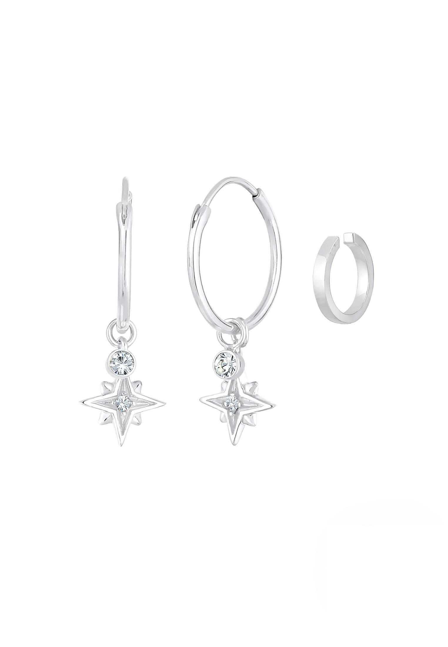 Elli Ohrstecker-Set »Ohrringe Creolen Stern Earcuff (2 tlg) 925 Silber, mit Kristallen von Swarovski®«