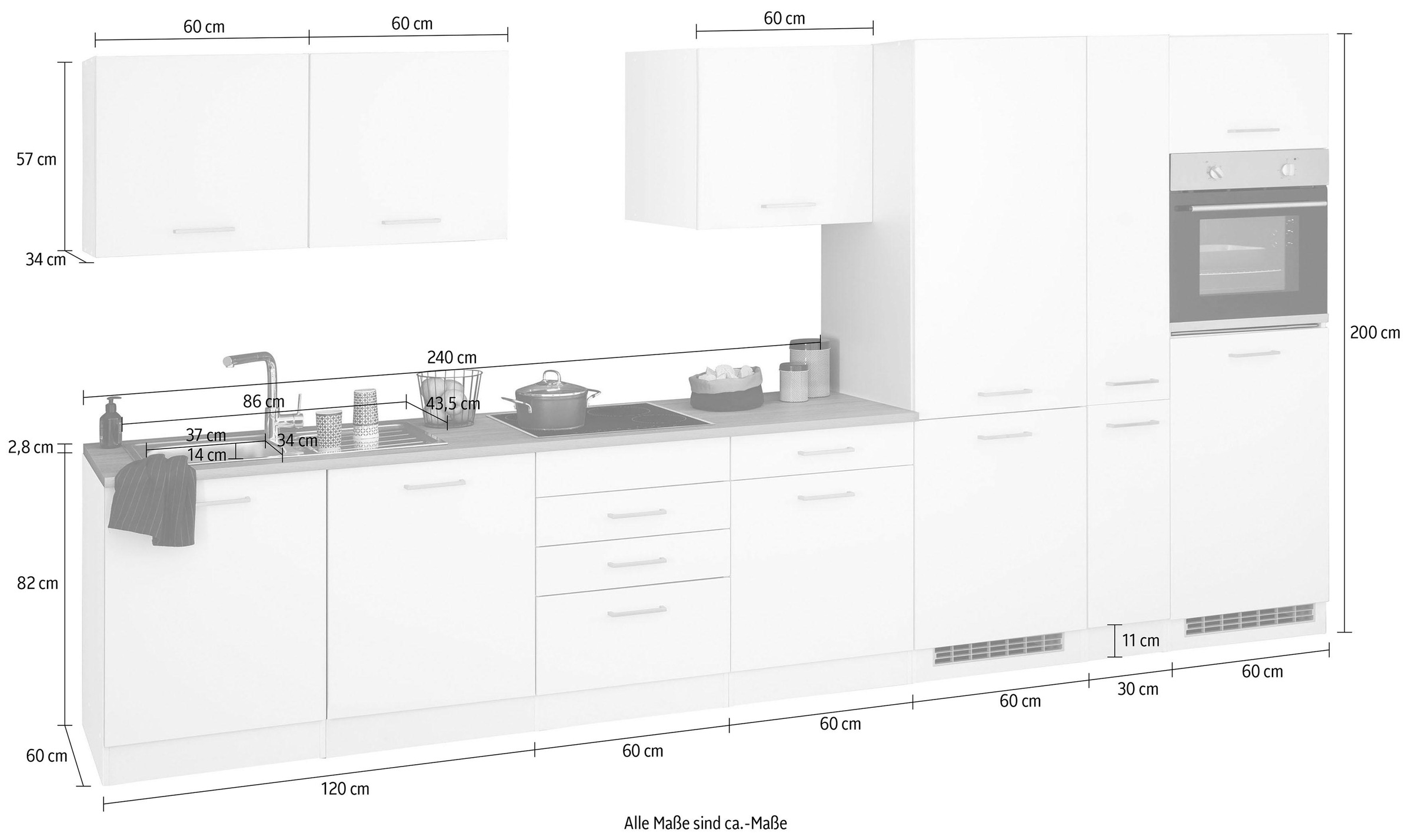 KOCHSTATION Küchenzeile »KS-Visby«, ohne E-Geräte, Breite 390 cm für Kühl/Gerfrierkombination