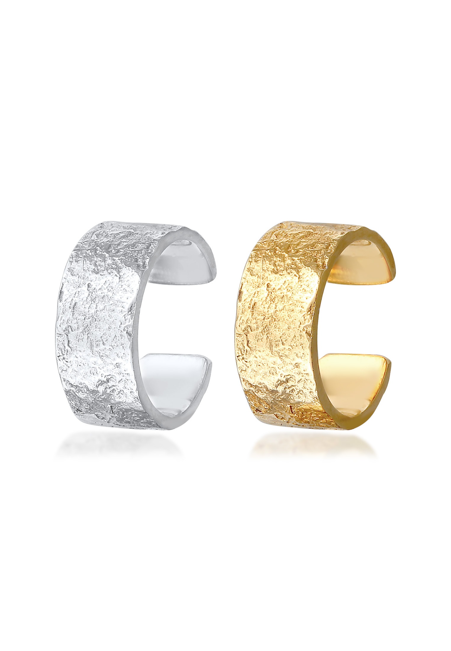 Elli Ohrklemmen-Set »Ohrringe Earcuff Set Breit Basic Strukturiert 925 Silber Bicolor«