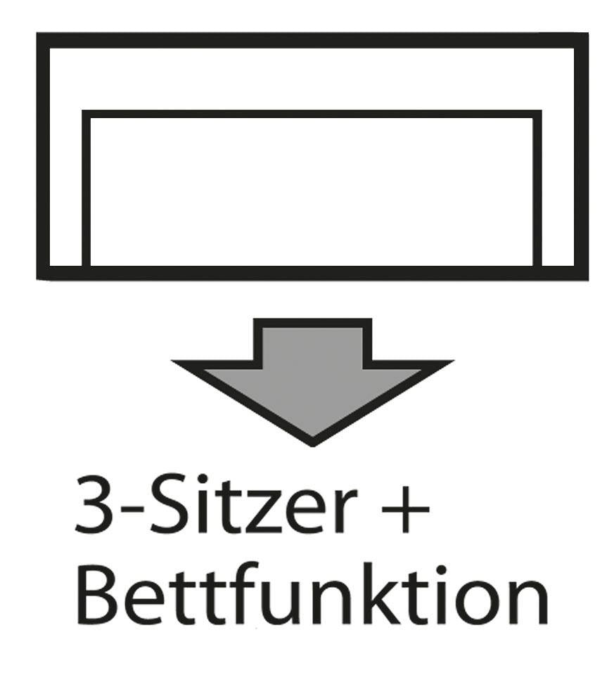 Home affaire 3-Sitzer »Triplo wahlweise mit Bettfunktion und Bettkasten,«, incl. Zierkissen, B/T/H: 215/100/89 cm Liegefläche 191 x 145 cm