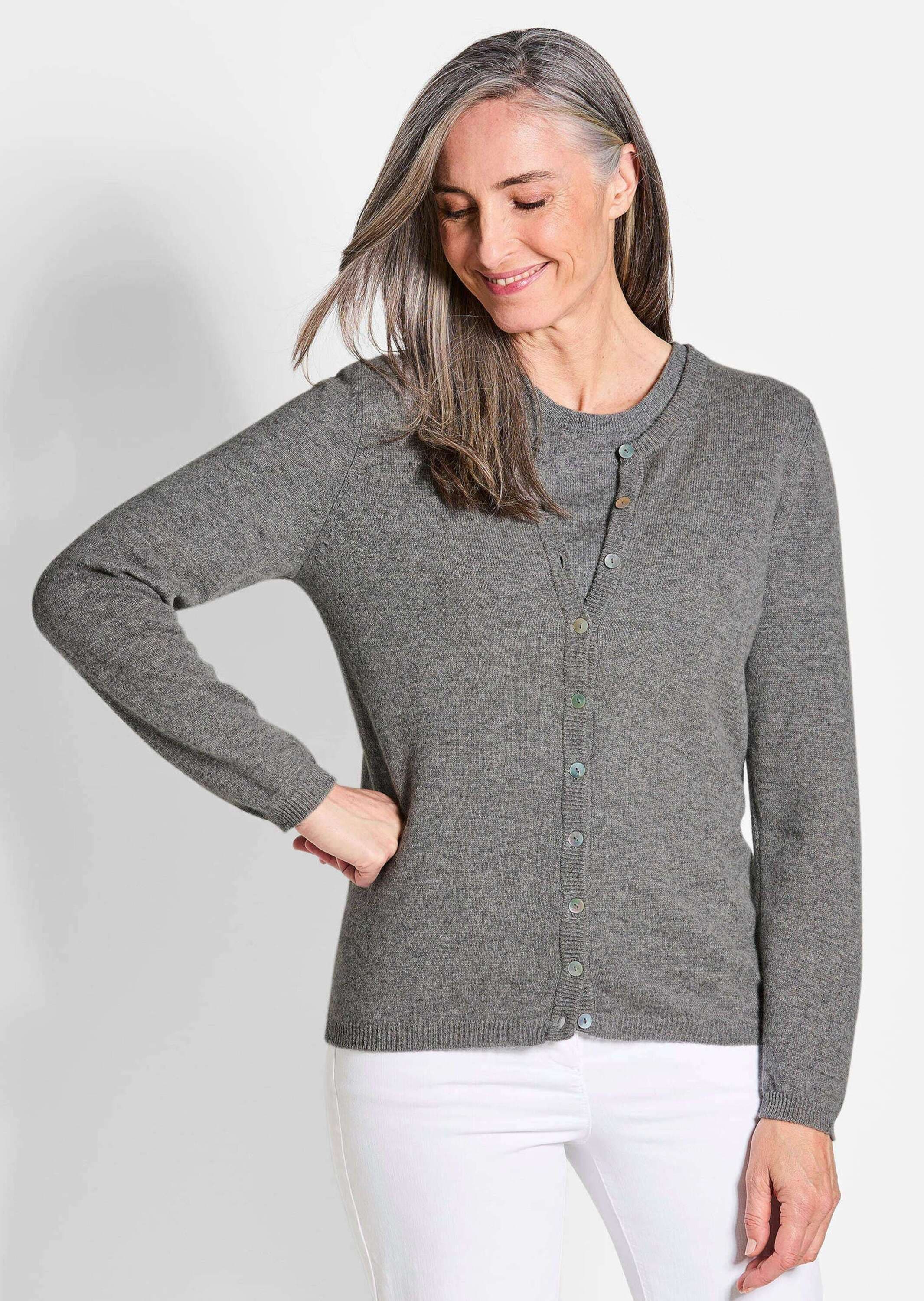 GOLDNER Strickjacke »Kaschmirstrickjacke mit Rundhalsausschnitt Kaschmirstrickjacke mit Rundhalsausschnitt«