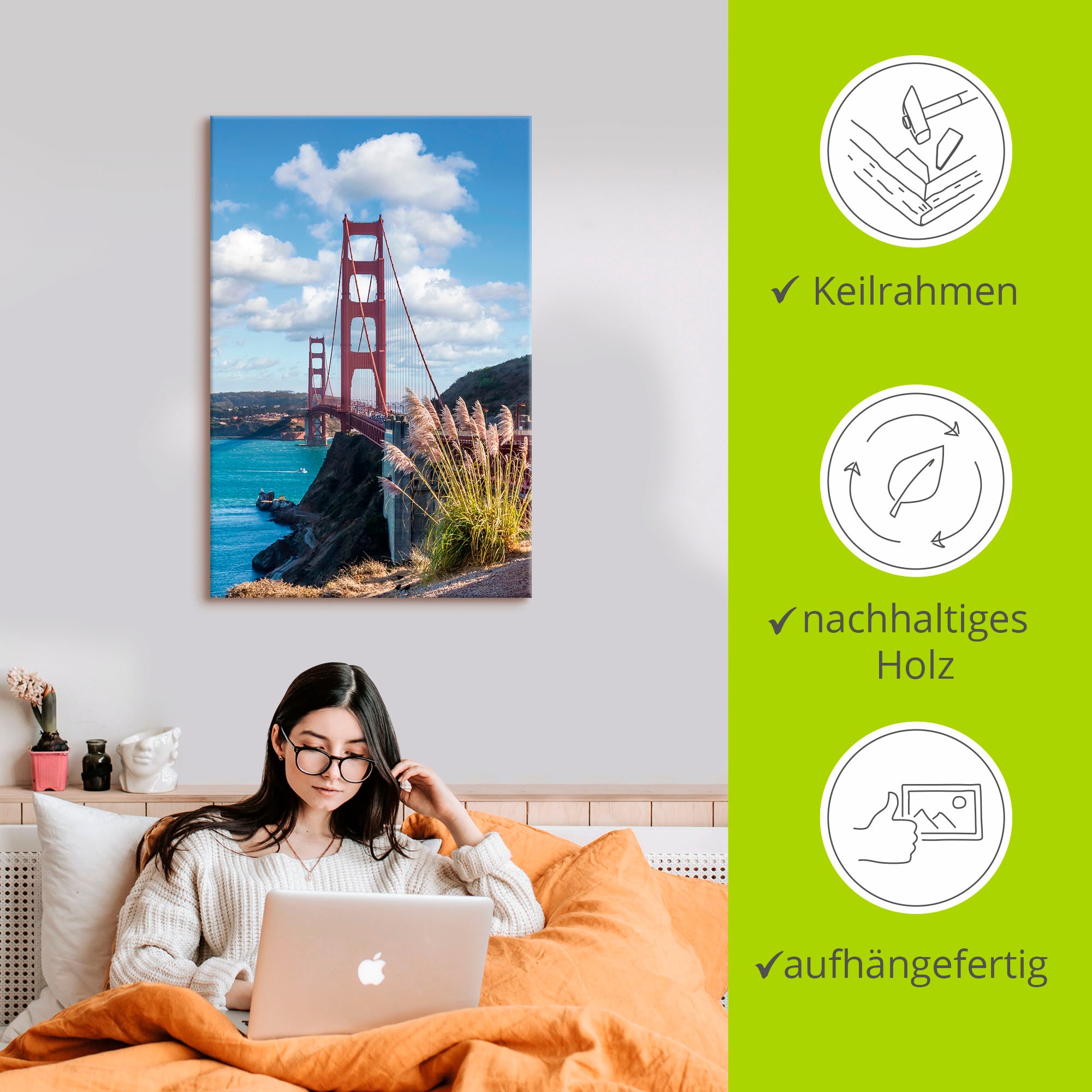 Artland Wandbild »SAN FRANCISCO Golden Gate Bridge«, San Francisco, (1 St.), als Leinwandbild in verschied. Größen