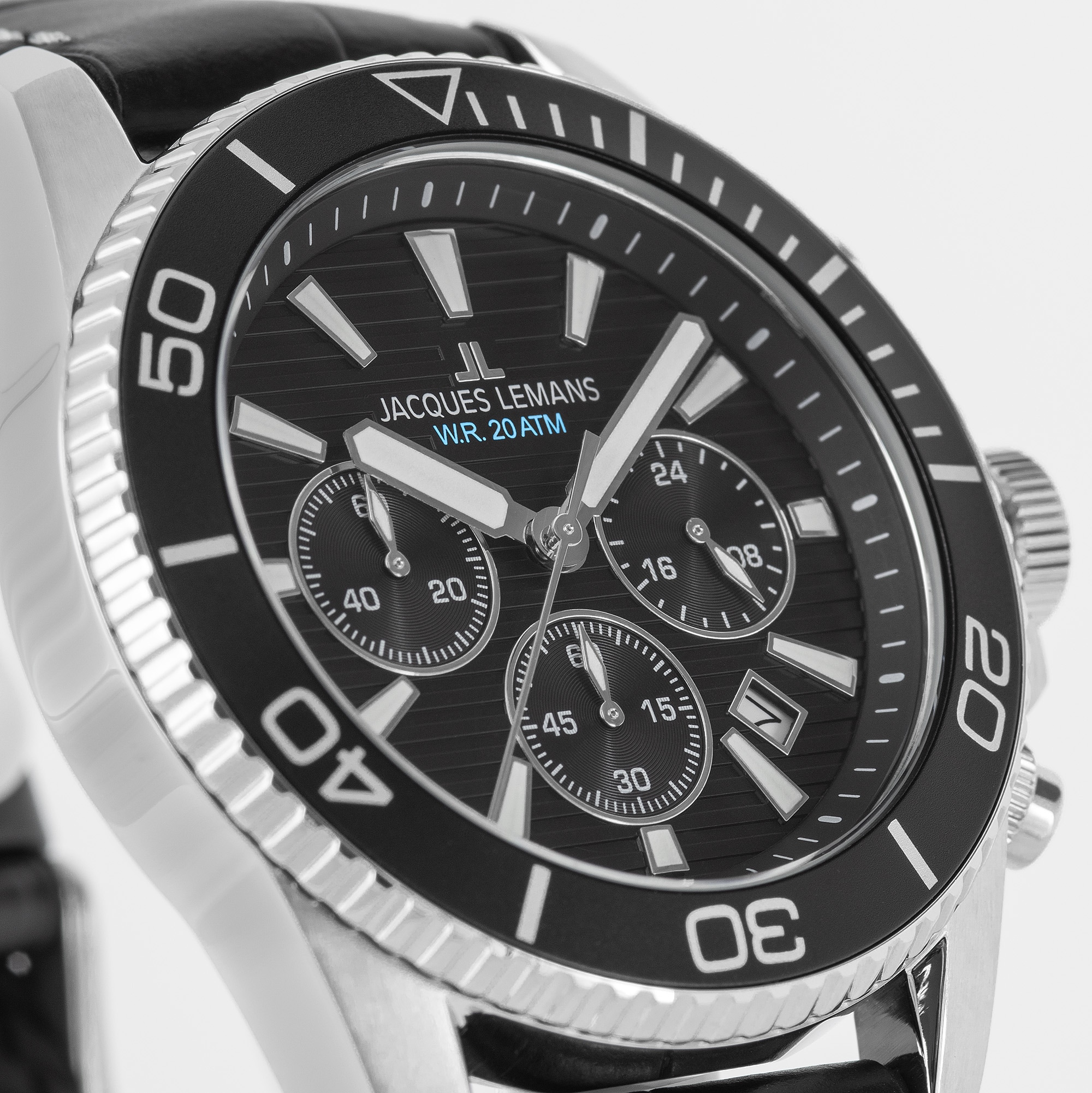 Jacques Lemans Chronograph »Liverpool Diver« Quarzuhr, Armbanduhr, Herrenuhr, Lederarmband, analog, Tag
