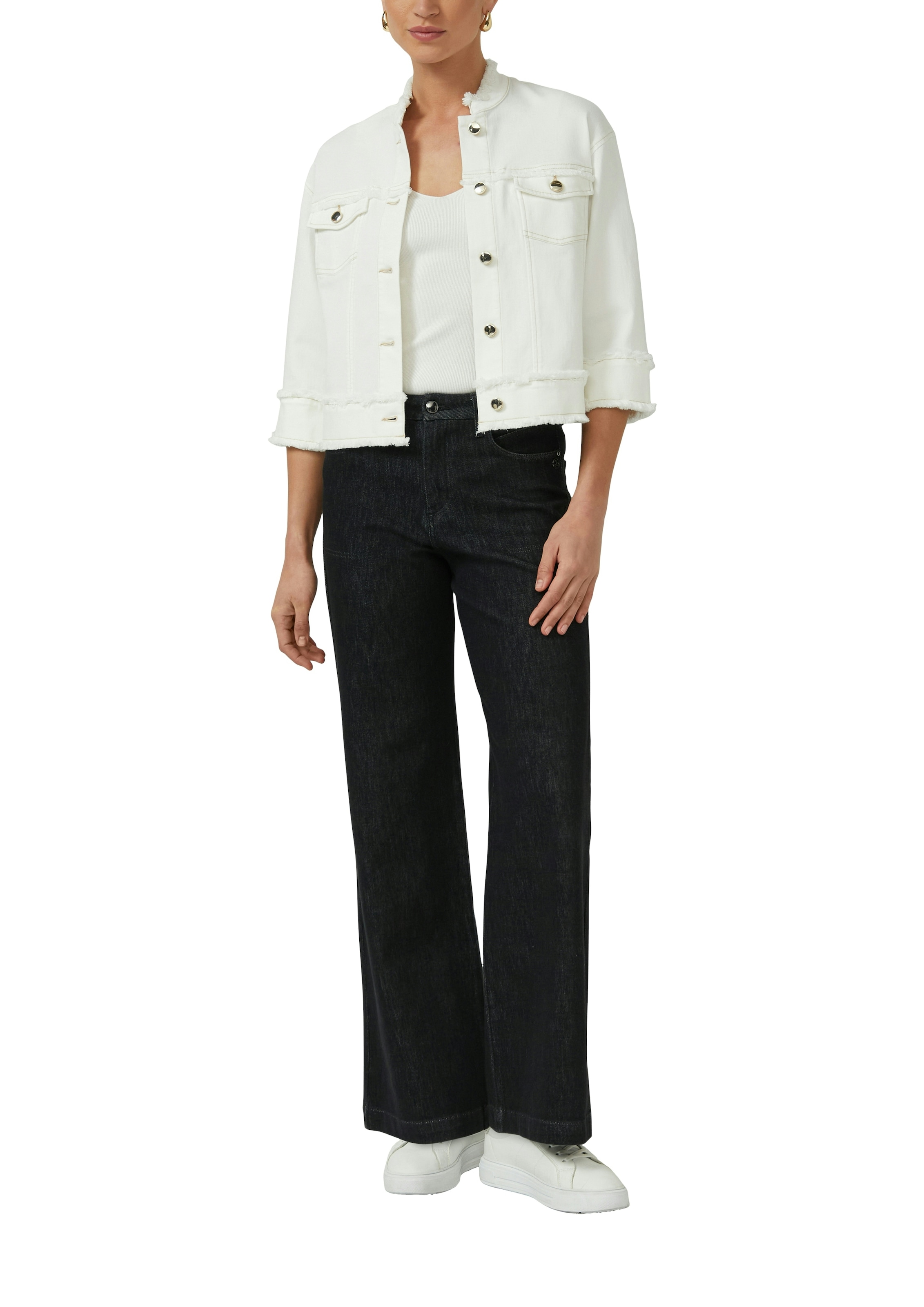 s.Oliver BLACK LABEL Kurzblazer 3/4-Arm mit Fransen und goldener Knopfleiste
