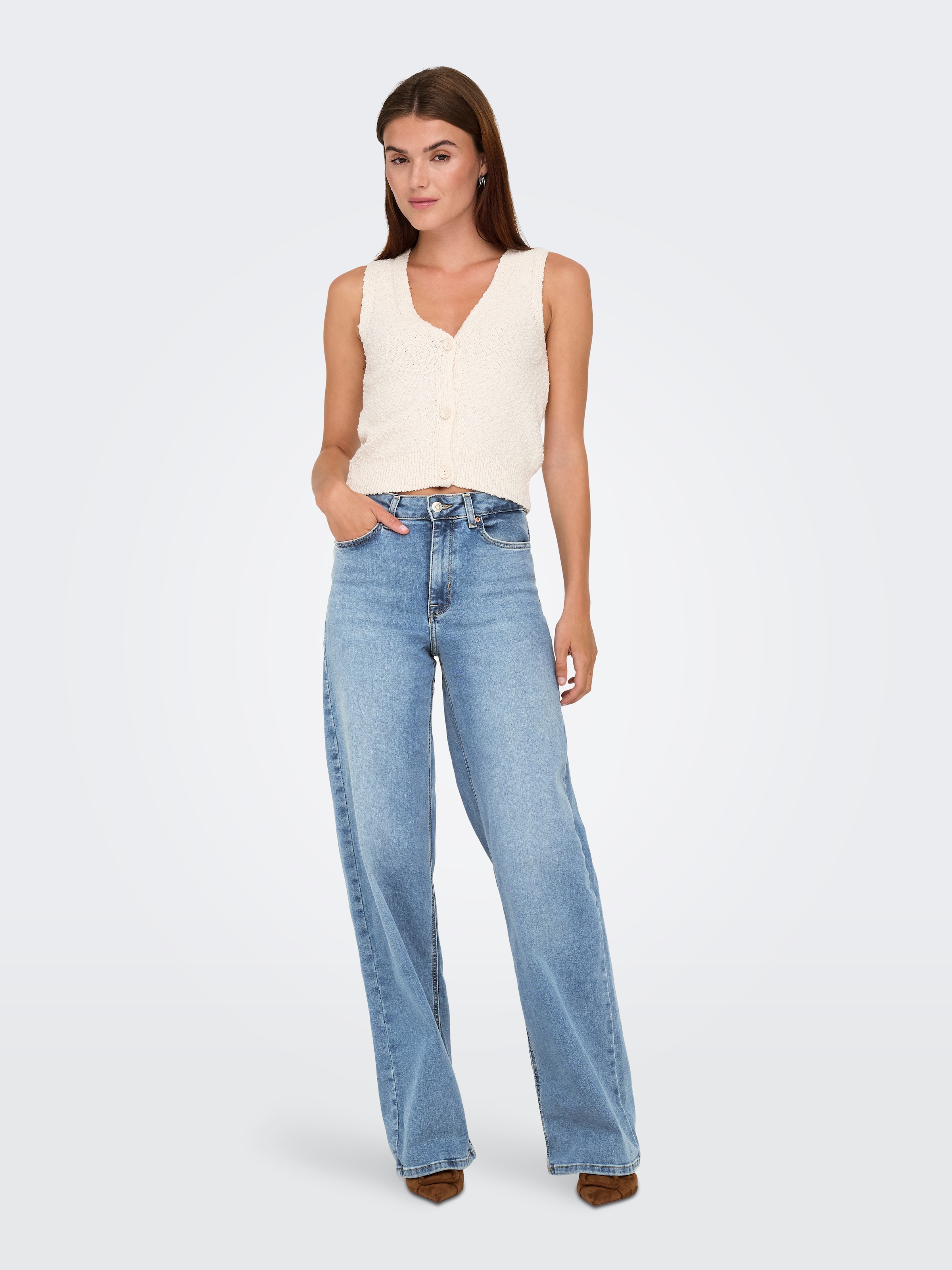 ONLY High-waist-Jeans »ONLMADISON – High Waist Jeans mit weitem Bein für Komfort« Abriebeffekte, casual, weit, Denim/Jeans, Eingrifftaschen