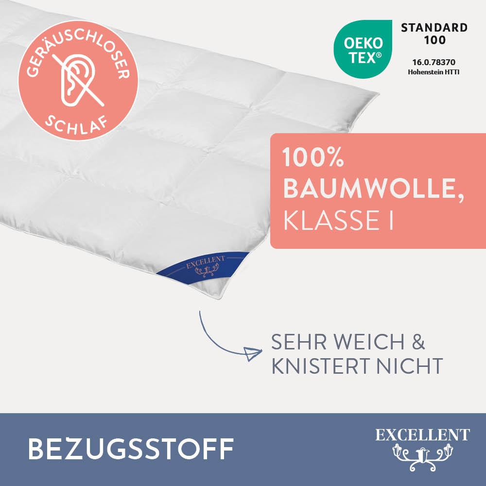 Excellent Daunenbettdecke + 3-Kammer-Kopfkissen »Davos«, Bettdecken-Set mit Kopfkissen, Bettdecke 135x200 und 155x220 cm