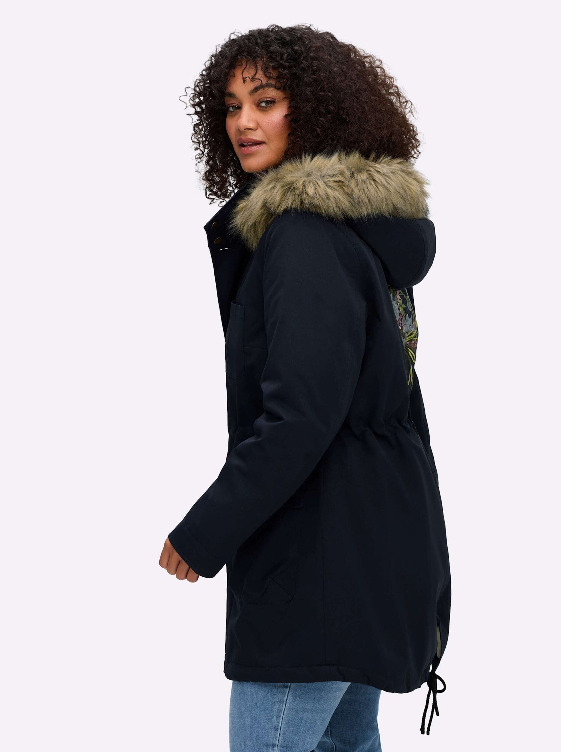sheego by Joe Browns Parka »Outdoorjacke Parka mit Bumenstickerei am Rücken« mit Kapuze