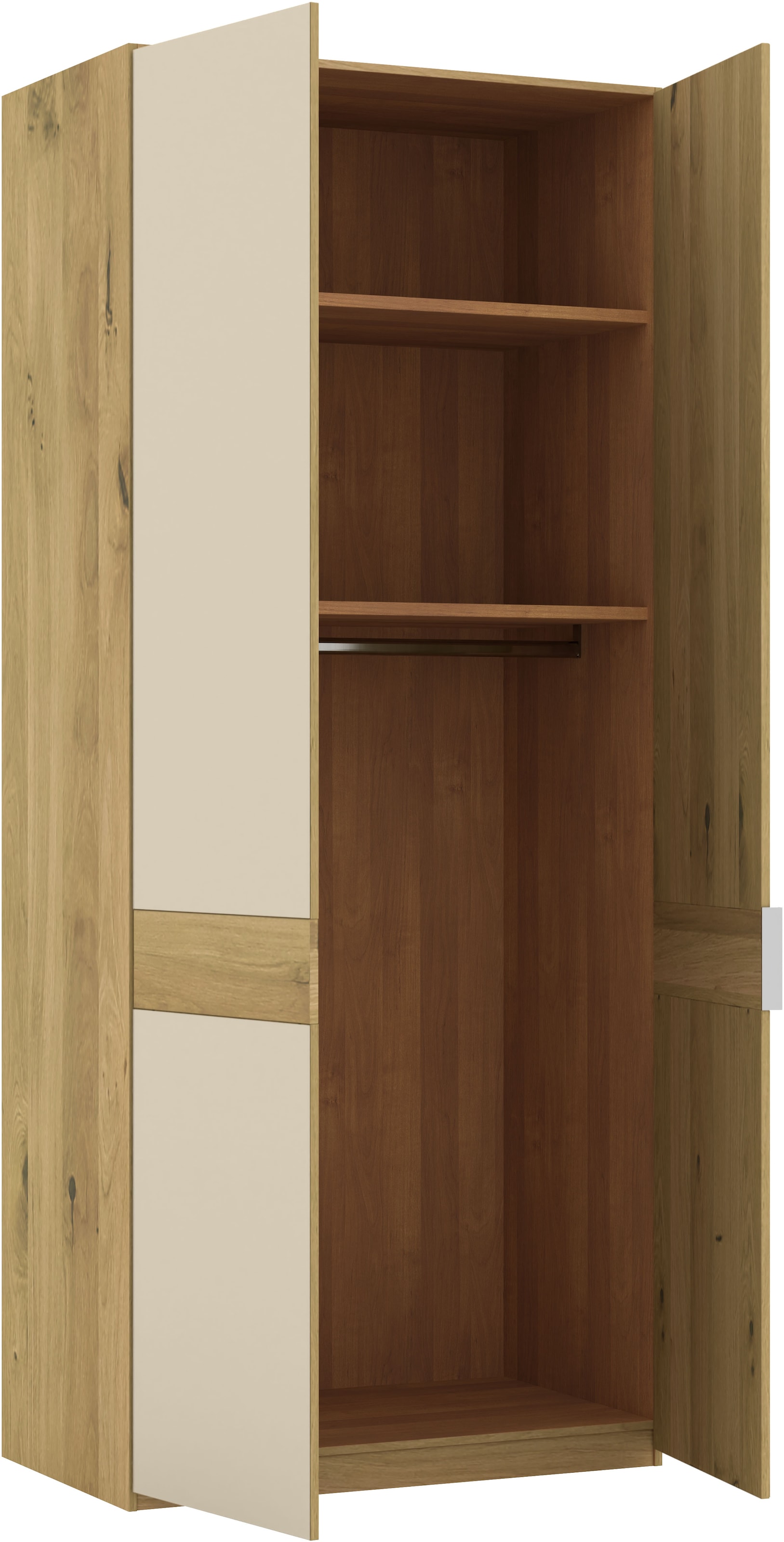 Musterring Drehtürenschrank »Savona, Kleiderschrank, Schrank, Garderobe, teilmassiv Eiche«, (mit Türdämpfern, mit Spiegel oder Glas, extra Böden, MADE IN GERMANY), Türen in Bianco-Eiche massiv, Spiegel-/Glastüren, verschiedene Größen