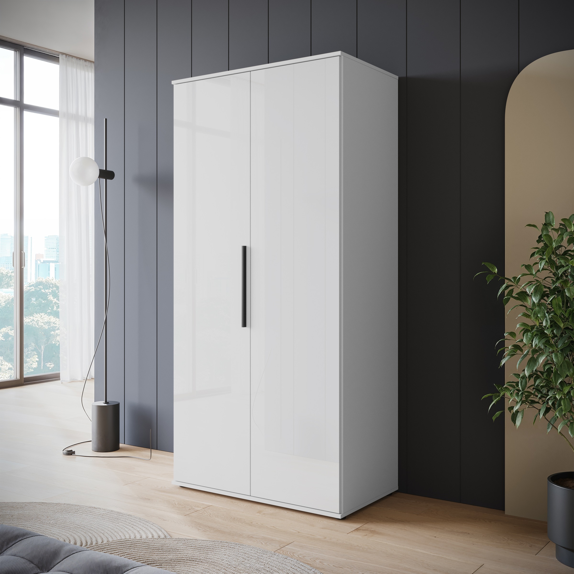 INOSIGN Kleiderschrank »LAGOS Wäscheschrank, Garderobe, schwarze Griffe, Made in Europe«, Moderner Drehtürenschrank, FSC-zertifiziert, Schlafzimmerschrank
