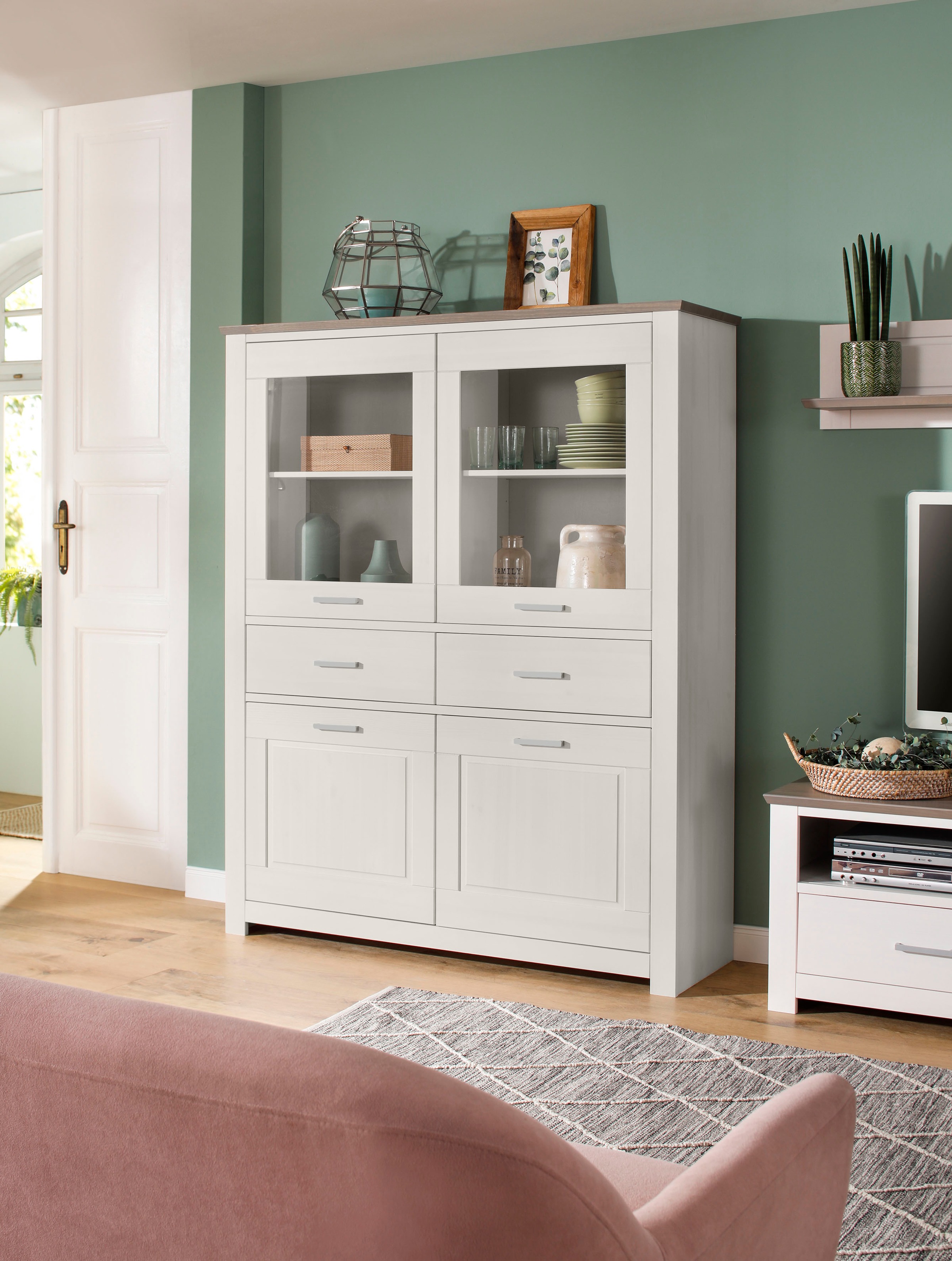 Home affaire Highboard »Sarthe«, aus Kiefer massiv, Breite 141 cm