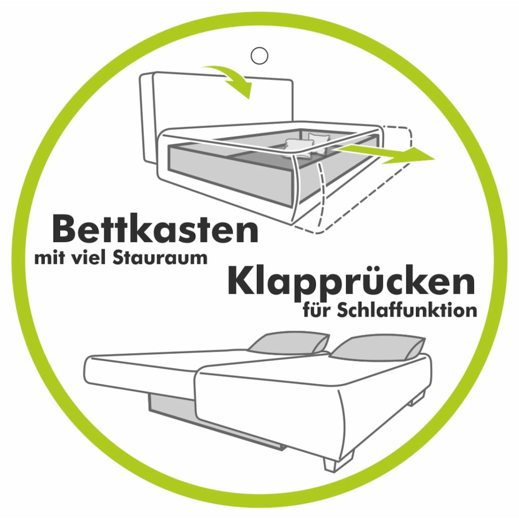 Jockenhöfer Gruppe Schlafsofa »Yann«, inklusive Bettfunktion, Stauraum/Bettkasten, verstellbare Armlehnen
