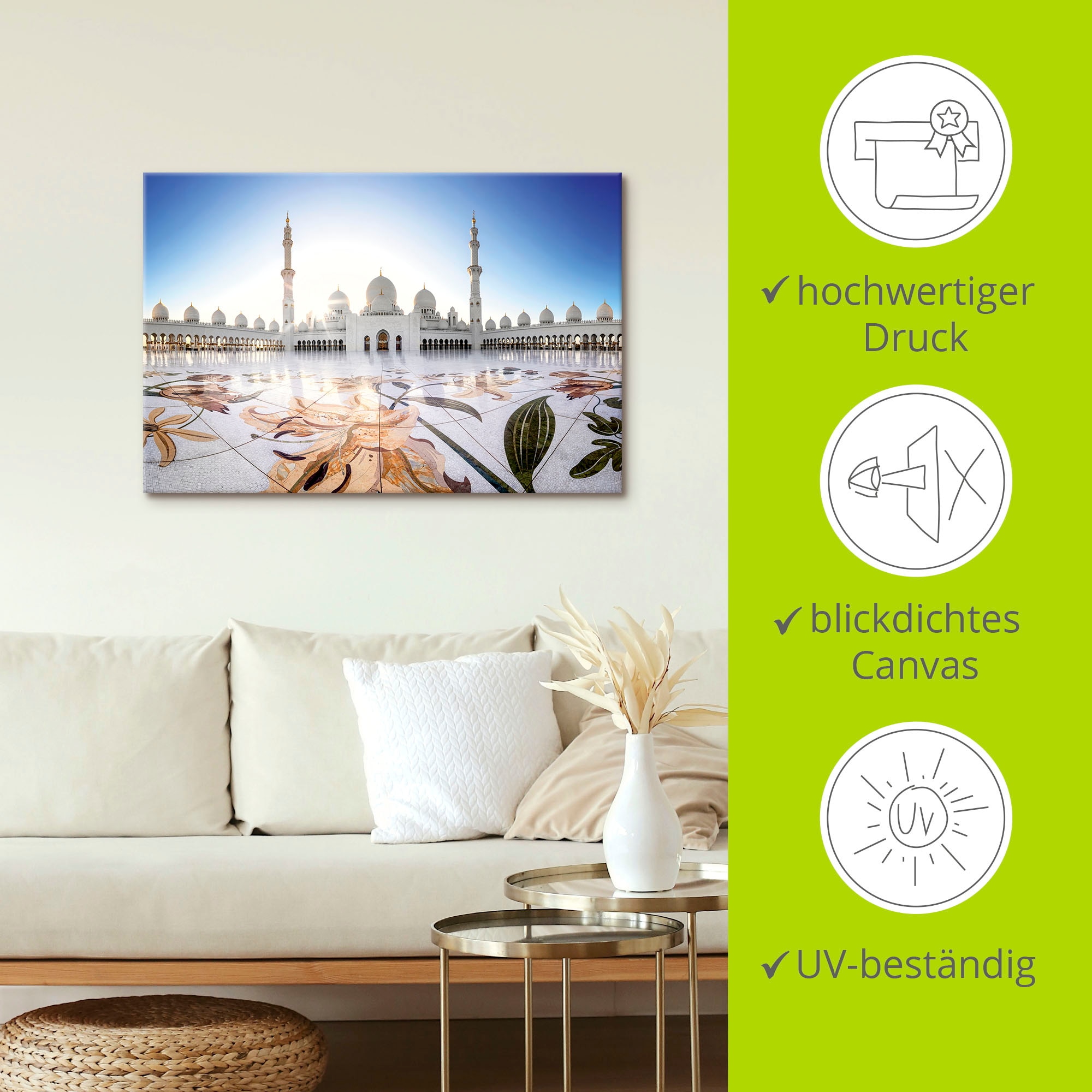 Artland Wandbild »Scheich-Zayid-Moschee II«, Gebäude, (1 St.), als Alubild, Leinwandbild, Wandaufkleber oder Poster in versch. Größen