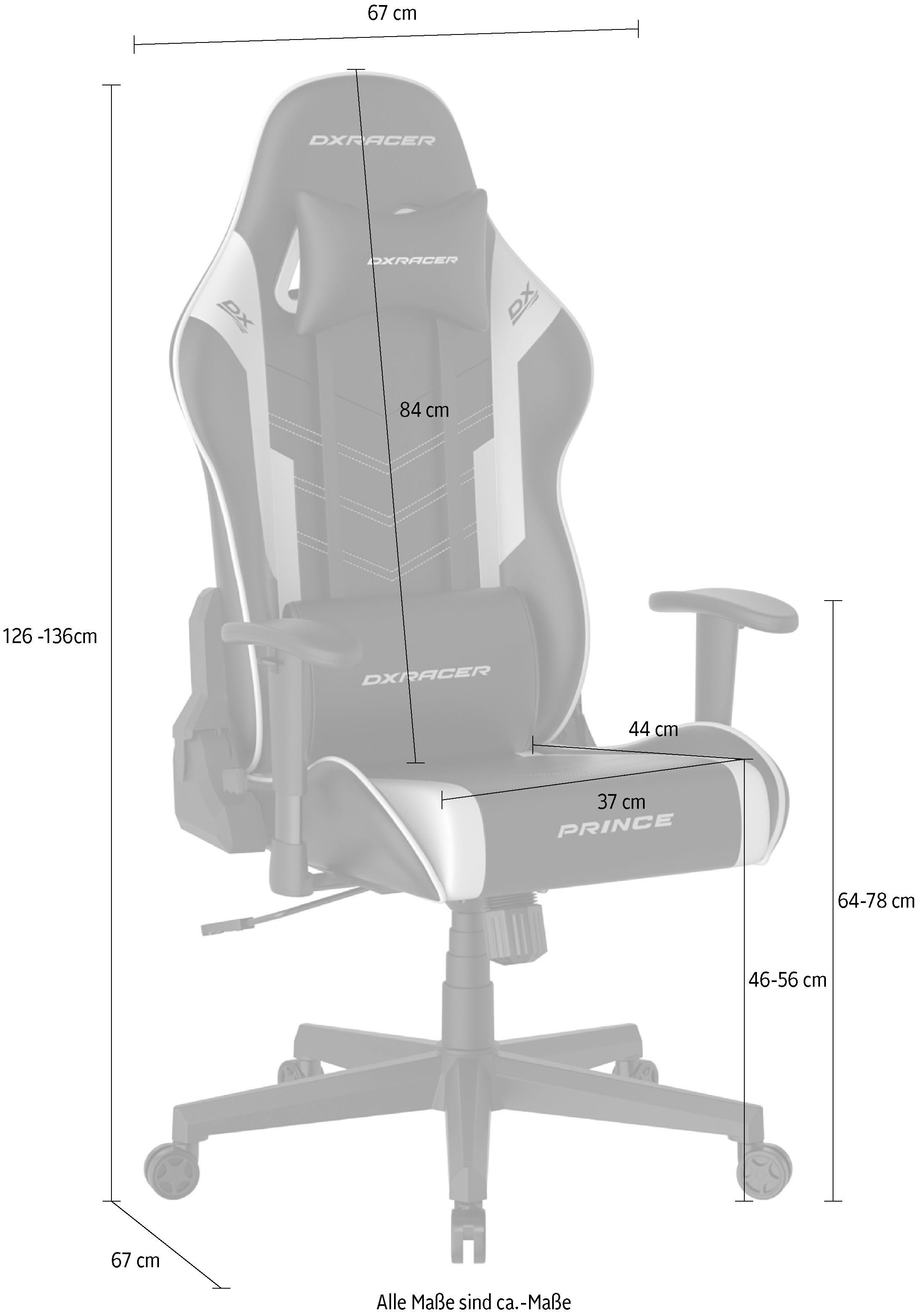 MCA furniture Gaming-Stuhl »DX Racer Prince Gamingchair«, (Set), 1 St., Stoff, Gaming,Racing,Design,Lordose,Kissen,Armlehne,drehbar,verstellbar