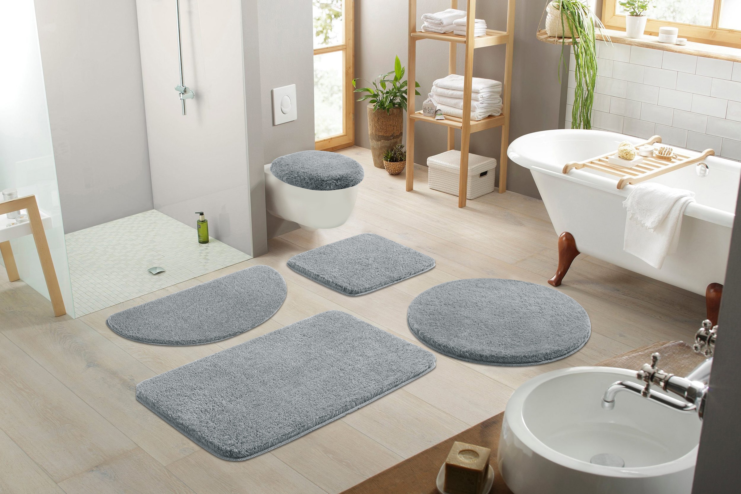 my home Badematte »Merida«, Höhe 32 mm, rutschhemmend beschichtet, fußbodenheizungsgeeignet-schnell trocknend-strapazierfähig, Badteppich, Uni Farben, rechteckig, rund & als 2-tlg. Set erhältlich