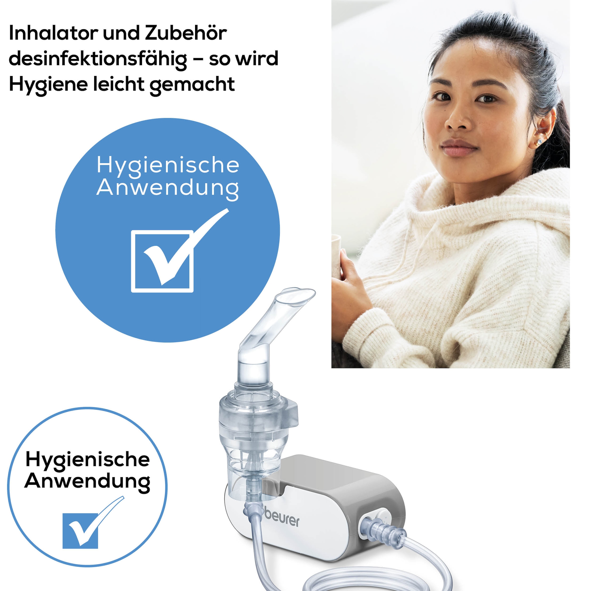 BEURER Inhalationsgerät »IH 58 für entspannte Anwendungen durch flüsterleisen Betrieb«, Effektive Verneblung mittels DC Kompressor-Drucklufttechnologie