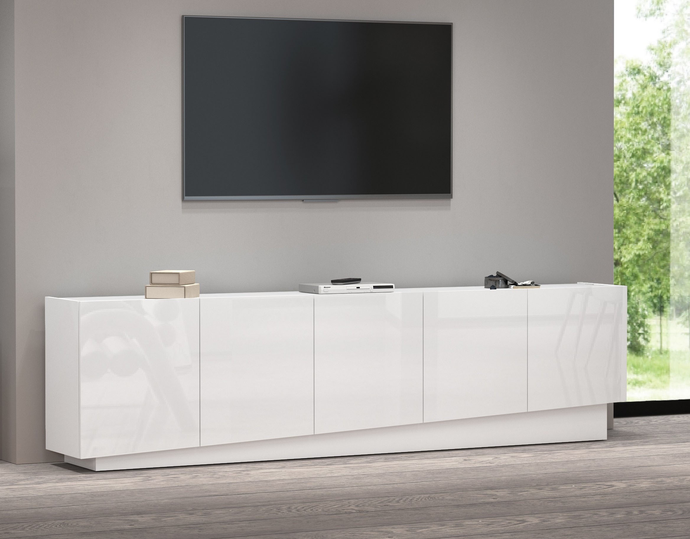 INOSIGN Lowboard »VELA, Höhe 60 cm, Breite 225 cm,Design mit schrägen Türen«, (1 St.), Made in Italy, Maße-B/T/H: 225x35x60, Lowboard, TV-Board, TV-Kommode