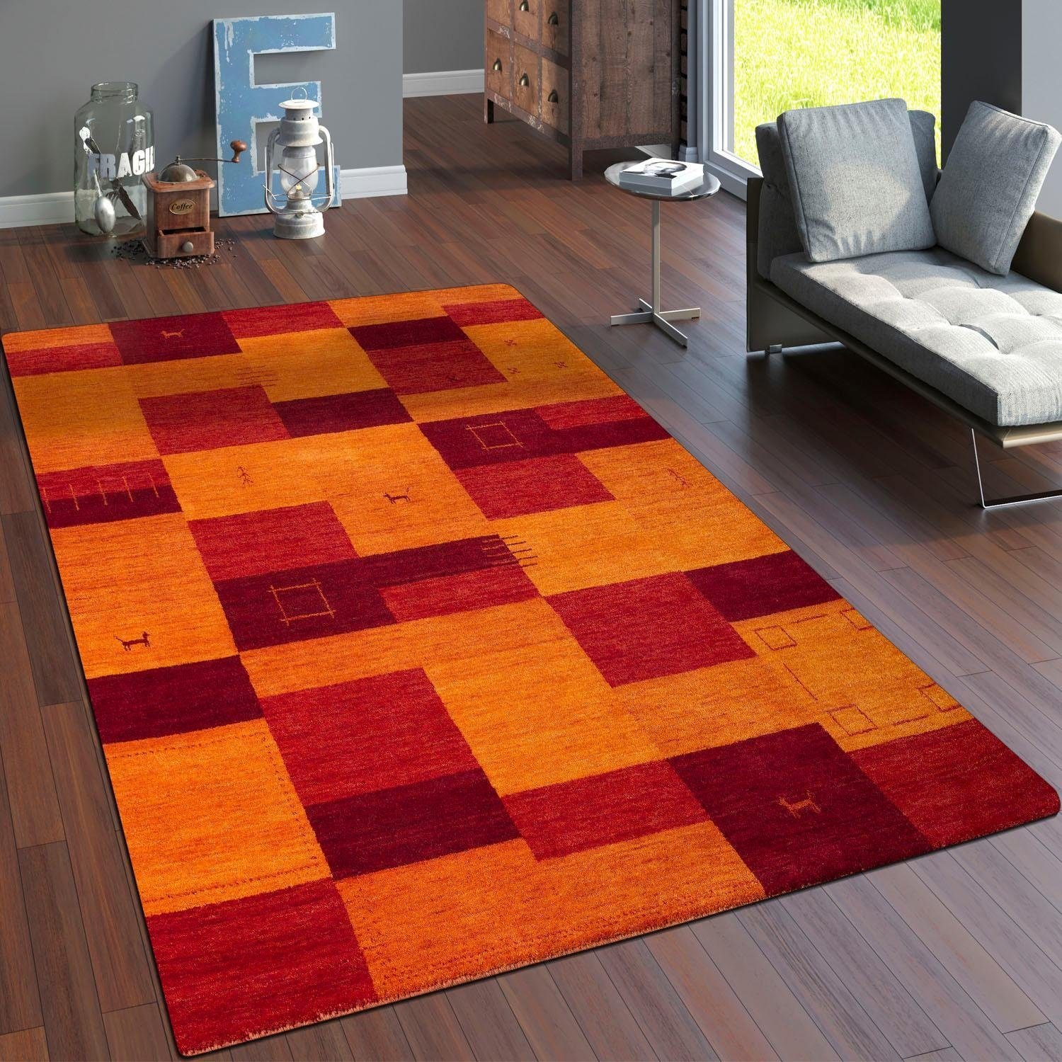 Paco Home Wollteppich »Gabbeh 304«, rechteckig, 14 mm Höhe, Kurzflor, handgewebt, reine Wolle, Gabbeh-Stil, Patchwork Design