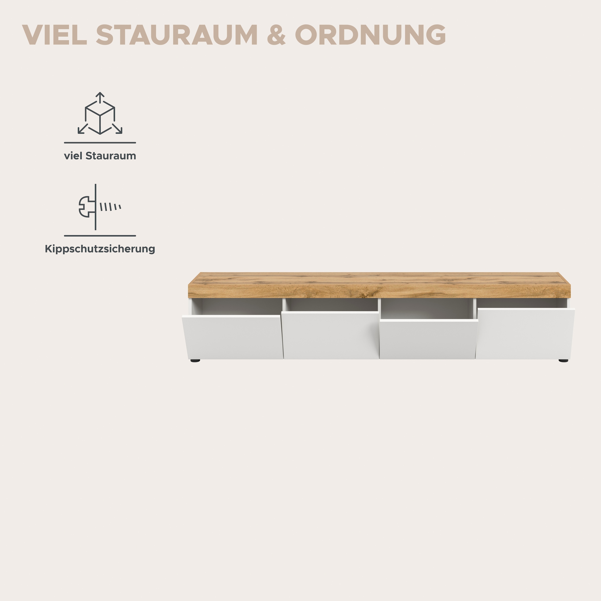 OTTO home Lowboard »MAMBO, Breite 200cm, 4 Klappen, stehend oder hängend« 2 farbige Ausführung, in verschiedenen Farben erhältlich, 1 Stk. tlg. Lowboard, TV Unterschrank, Tv-Schrank, Wohnzimmer
