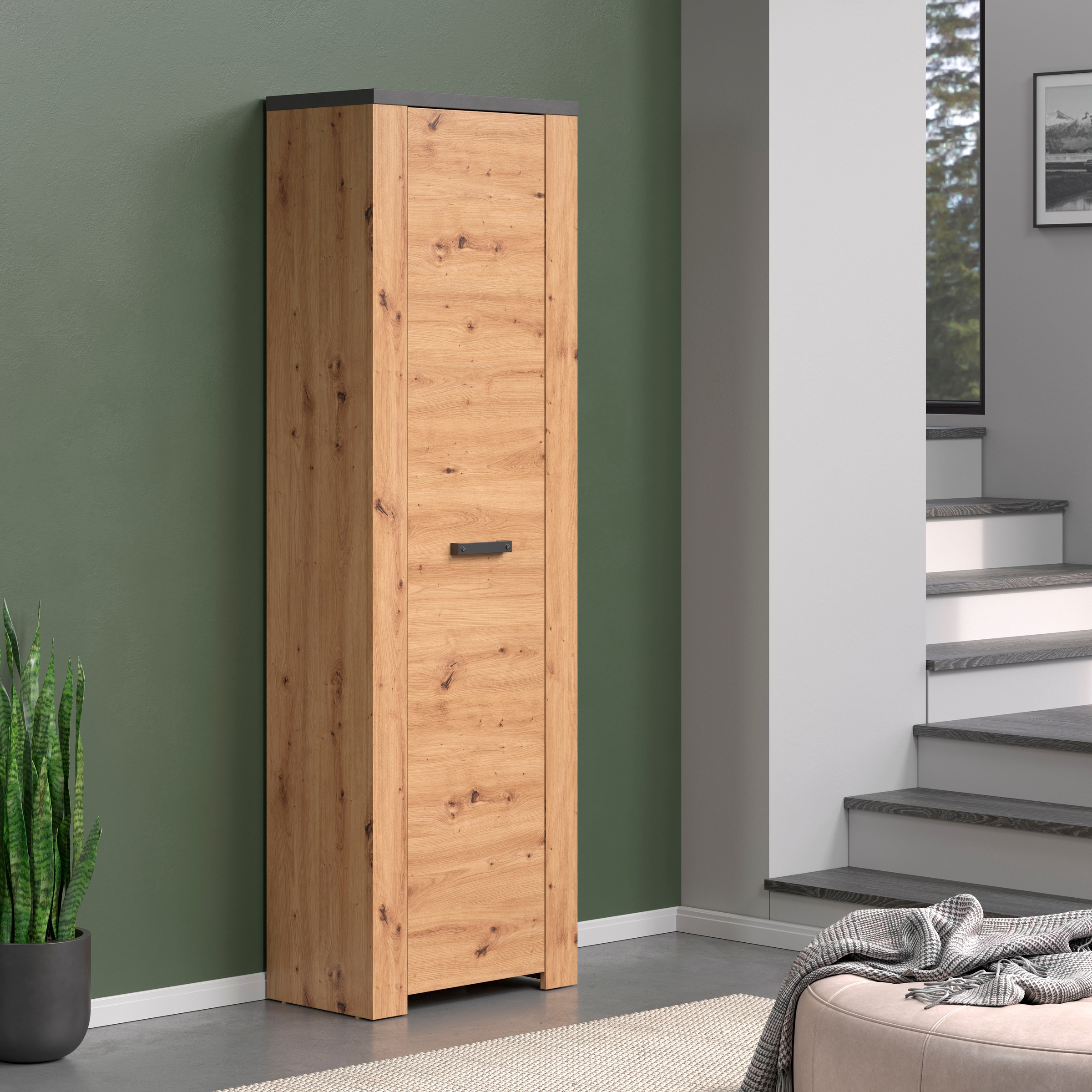 Home affaire Garderobenschrank »Ambres Inkl. ausziehbarer Kleiderstange«, (1 St.), matte Echtholzoptik, ca. 62 cm breit, ausziehbare Kleiderstange