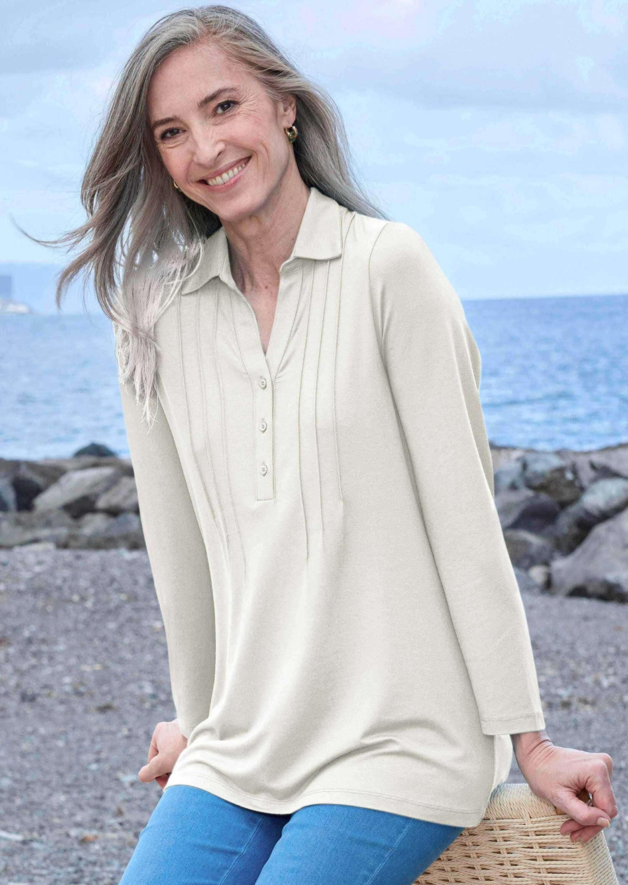 GOLDNER Langarmshirt »Kurzgröße Tunika aus Viskose-Jersey«