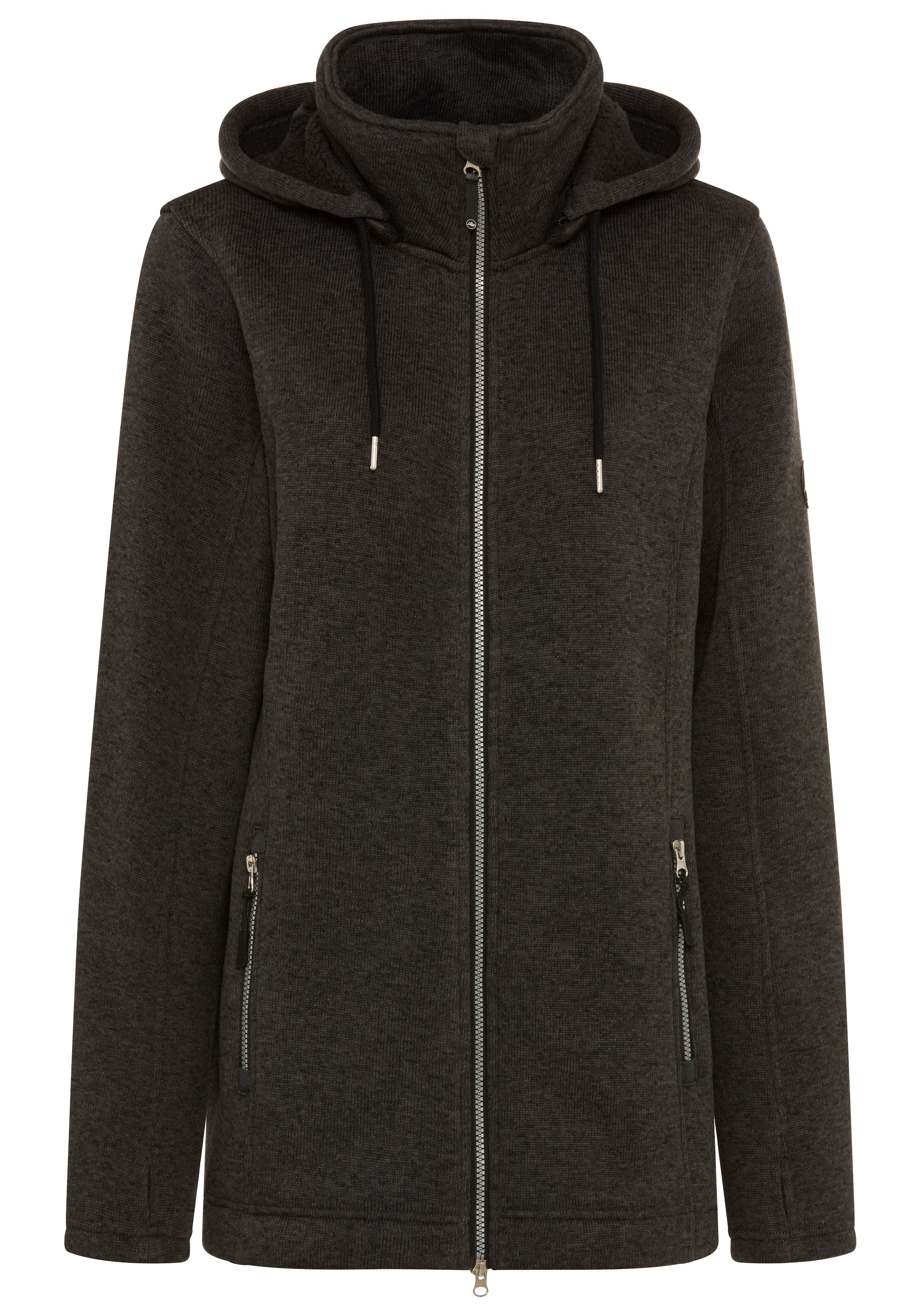 Polarino Strickfleecejacke mit Kapuze mit 2-Wege-Reißverschluss, abnehmbarer Kapuze ideal für den Übergang