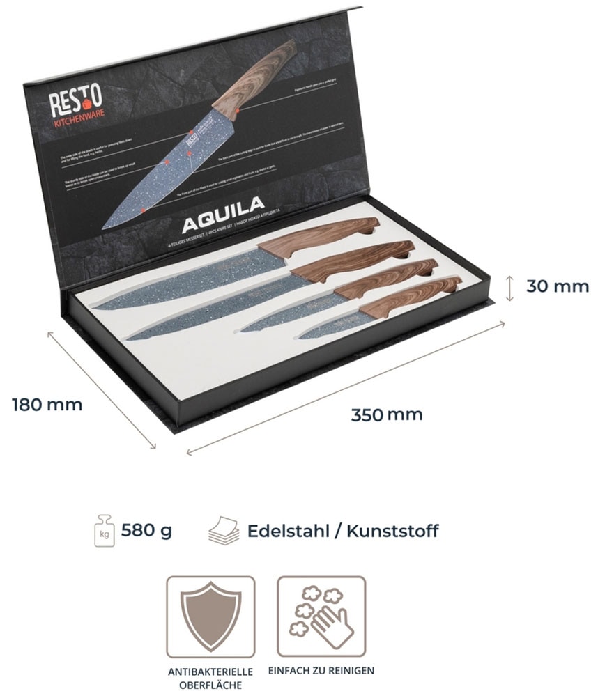 RESTO Kitchenware Messer-Set »Aquila, Edelstahlmesser 4-teilig in Magnet-Geschenkbox« Kochmesser, Tranchiermesser, Universalmesser, Gemüsemesser